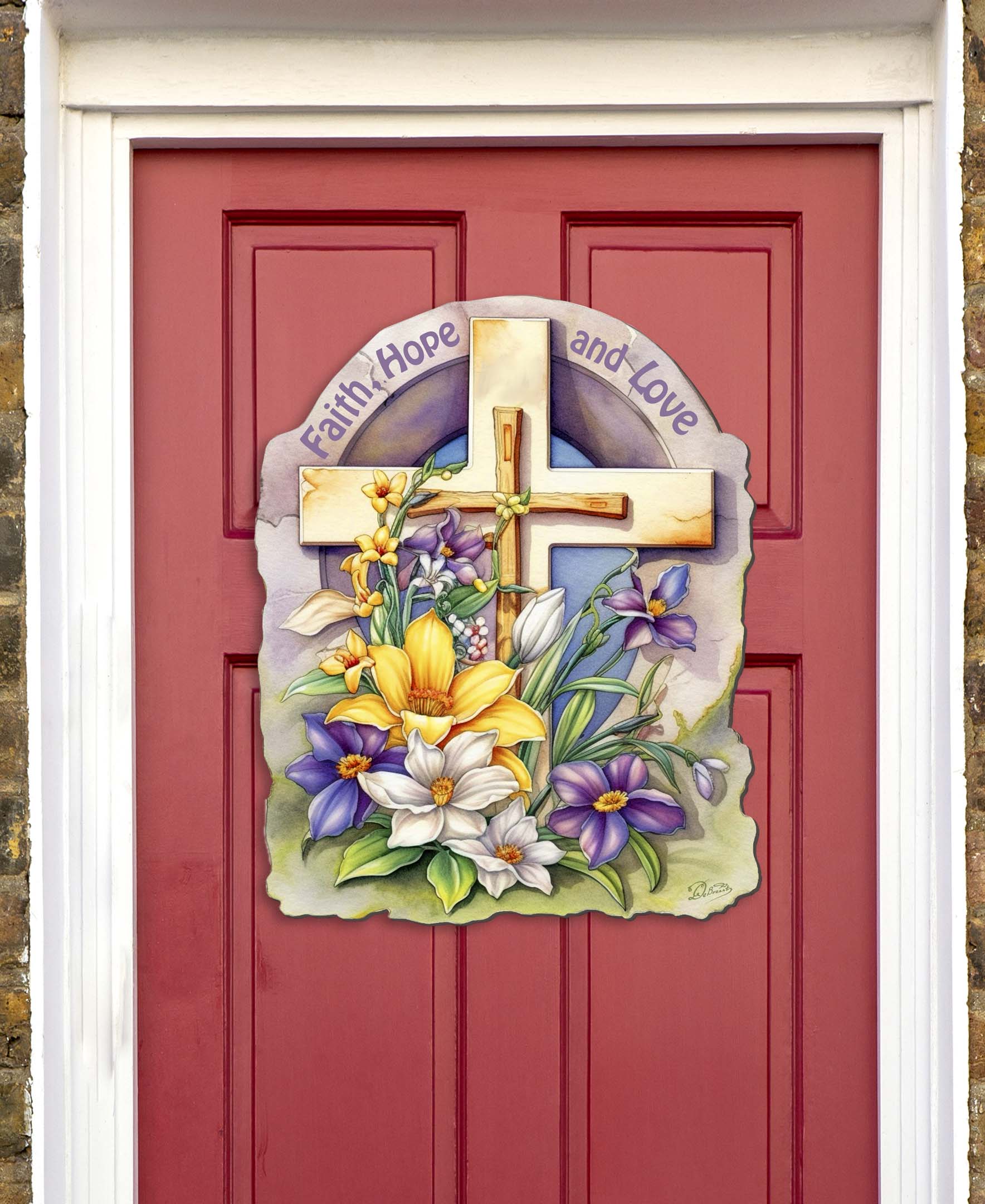 Faith, Hope, and Love Cross Holiday Door Decor by G. Debrekht - Easter Spring Decor - 8688160H