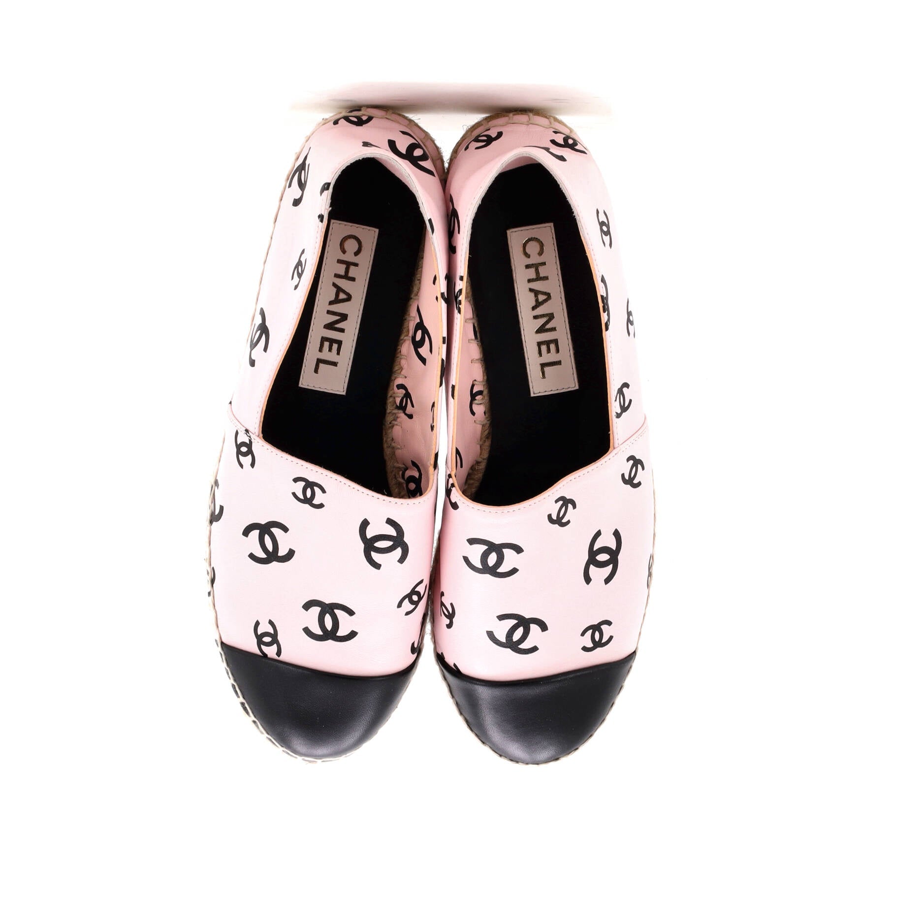 Chanel Women's All Over CC Cap Toe Espadrilles Printed Leather