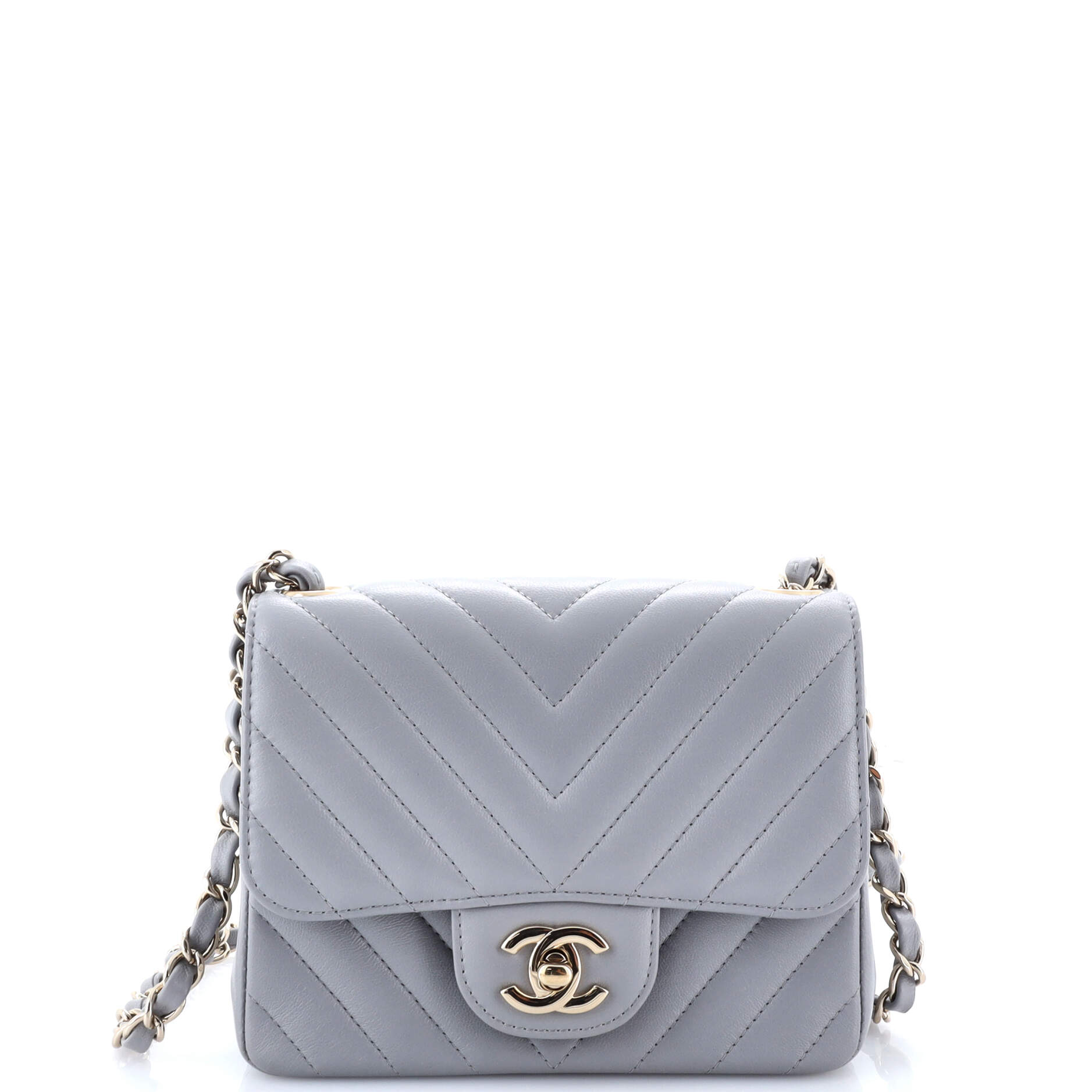 Chanel Square Classic Single Flap Bag Chevron Lambskin Mini