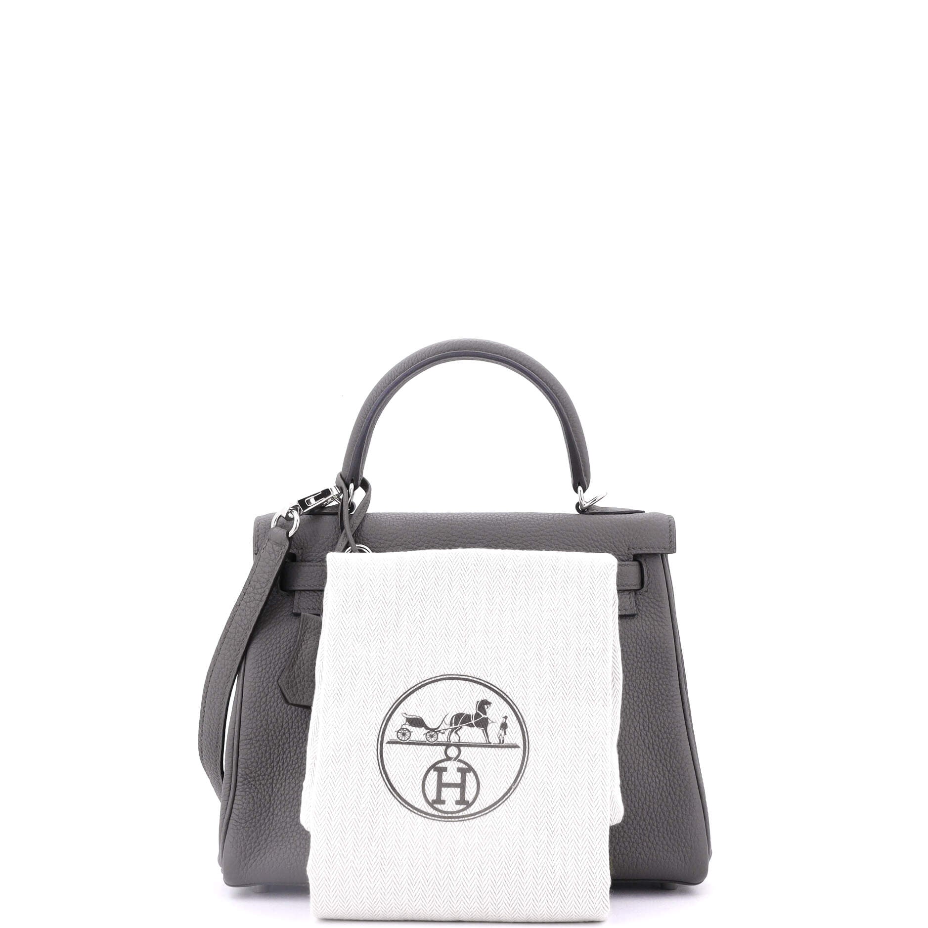 Hermes Kelly Handbag Grey Togo with Palladium Hardware 25