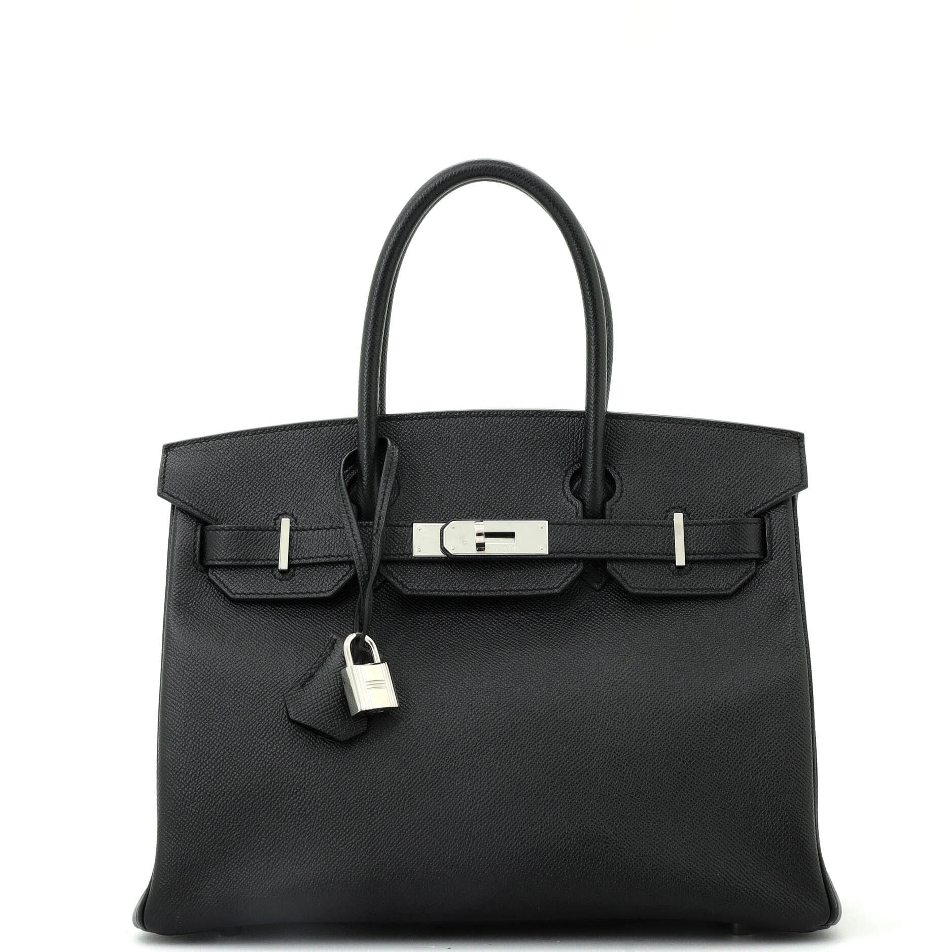 Hermes Birkin Handbag Black Epsom with Palladium Hardware 30
