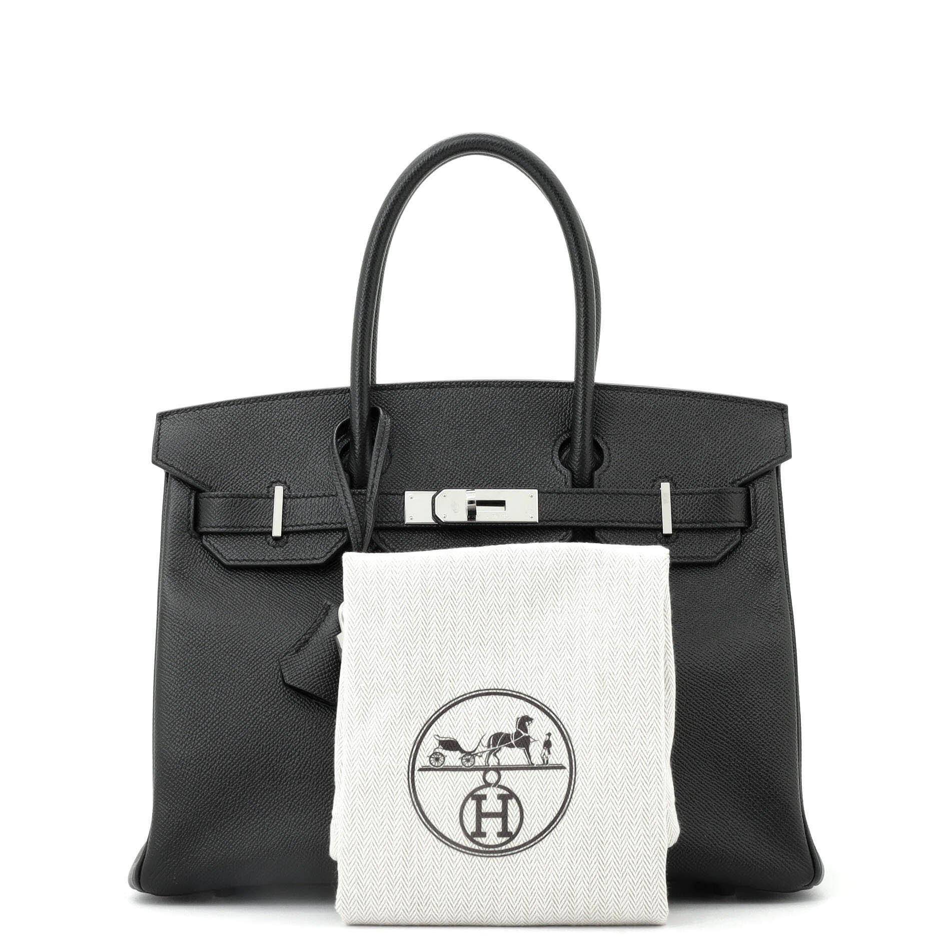 Hermes Birkin Handbag Black Epsom with Palladium Hardware 30
