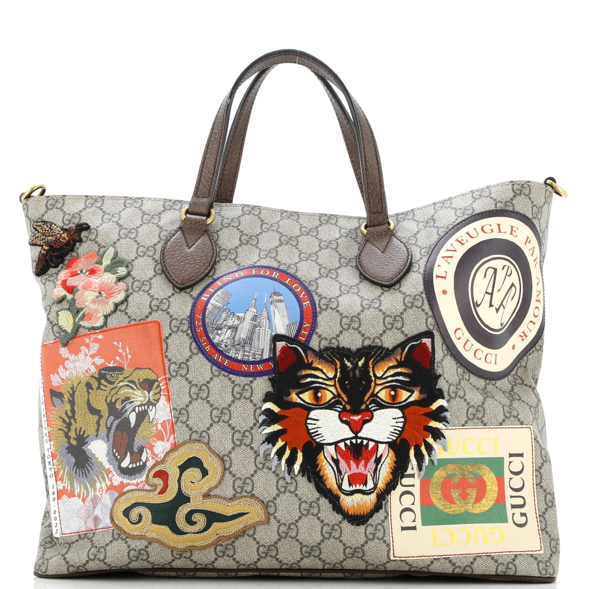 Gucci Courrier Convertible Soft Open Tote GG Coated Canvas with Applique Large