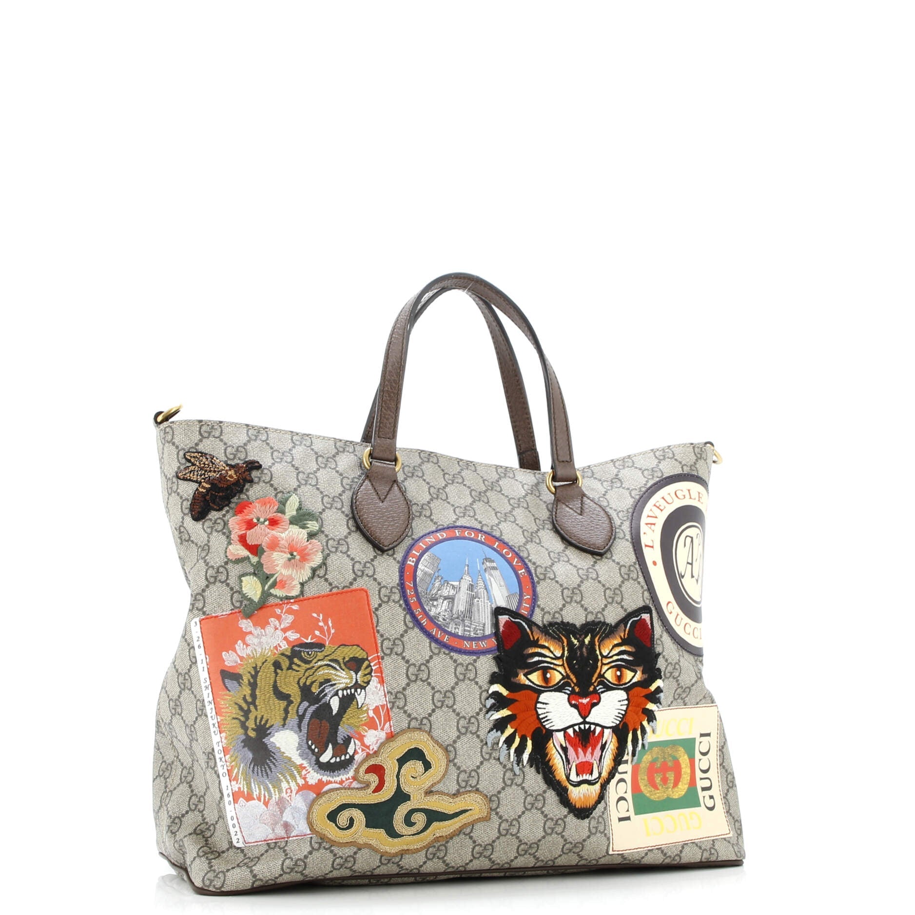 Gucci Courrier Convertible Soft Open Tote GG Coated Canvas with Applique Large