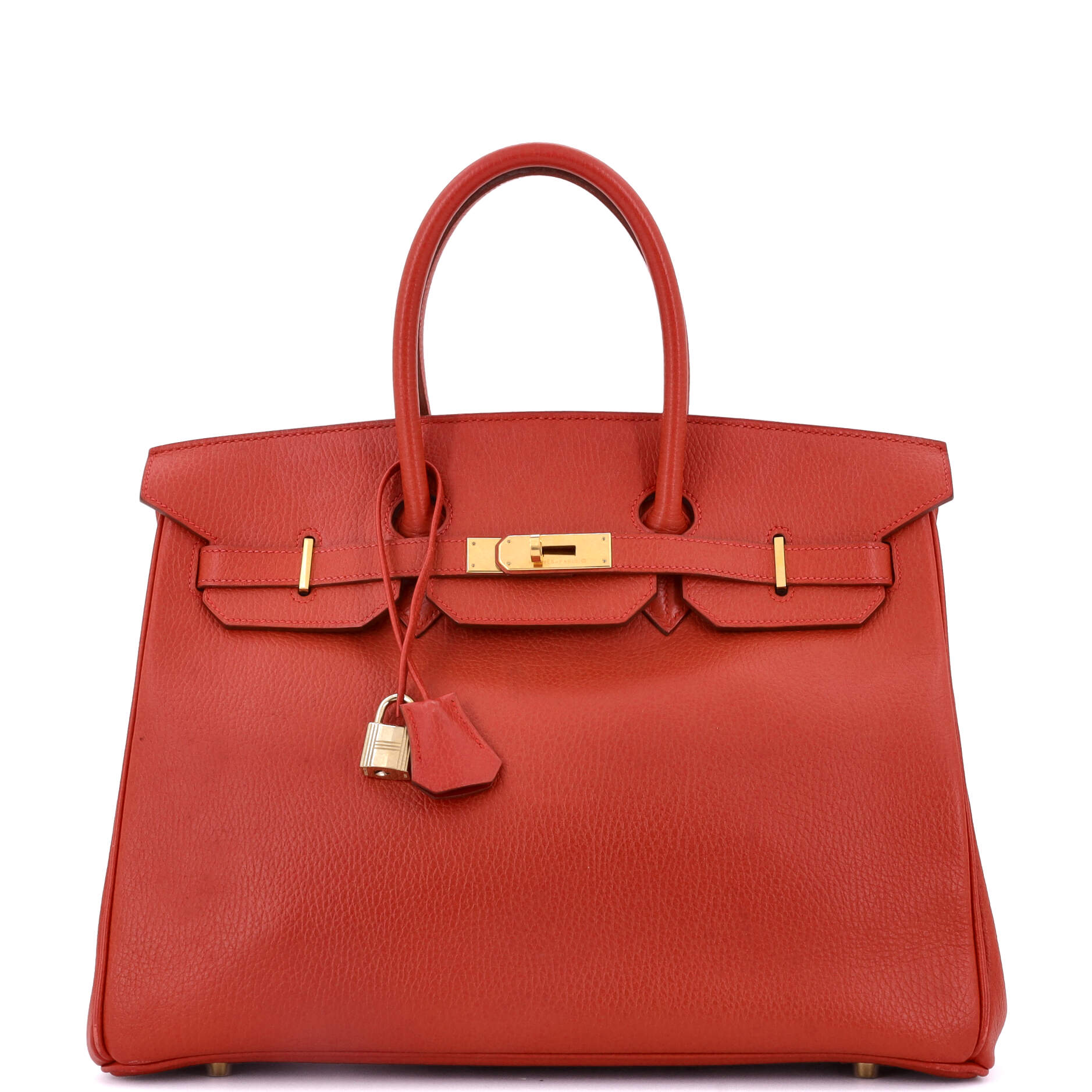 Hermes Birkin Handbag Red Ardennes with Gold Hardware 35