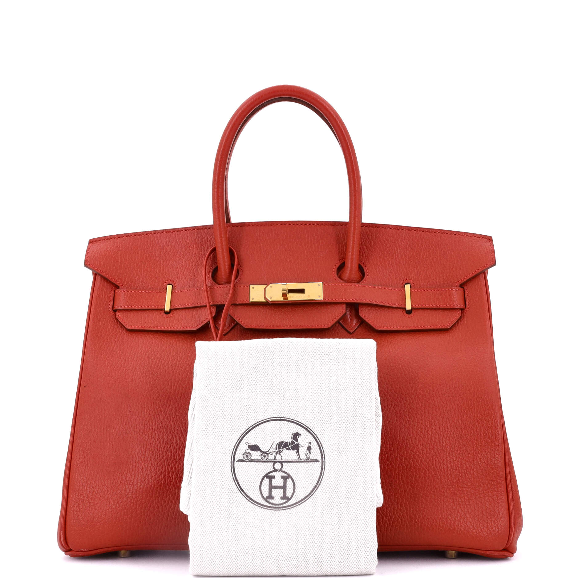 Hermes Birkin Handbag Red Ardennes with Gold Hardware 35