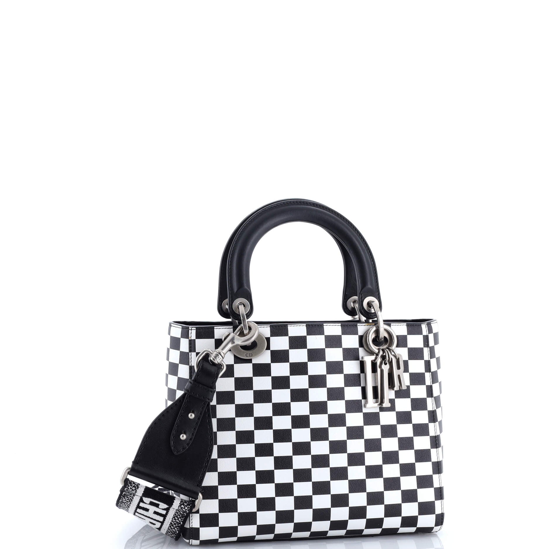 Christian Dior Lady Dior Bag Check Print Leather Medium