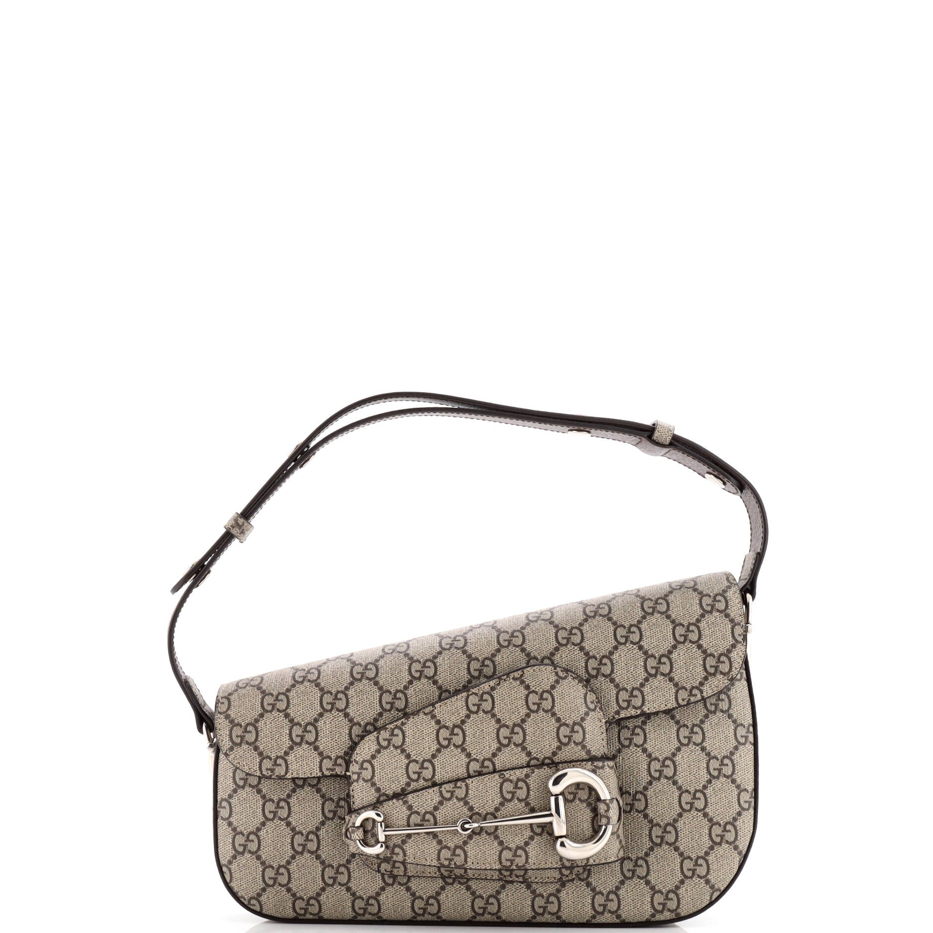 Gucci Horsebit 1955 Asymmetric Shoulder Bag GG Coated Canvas Small