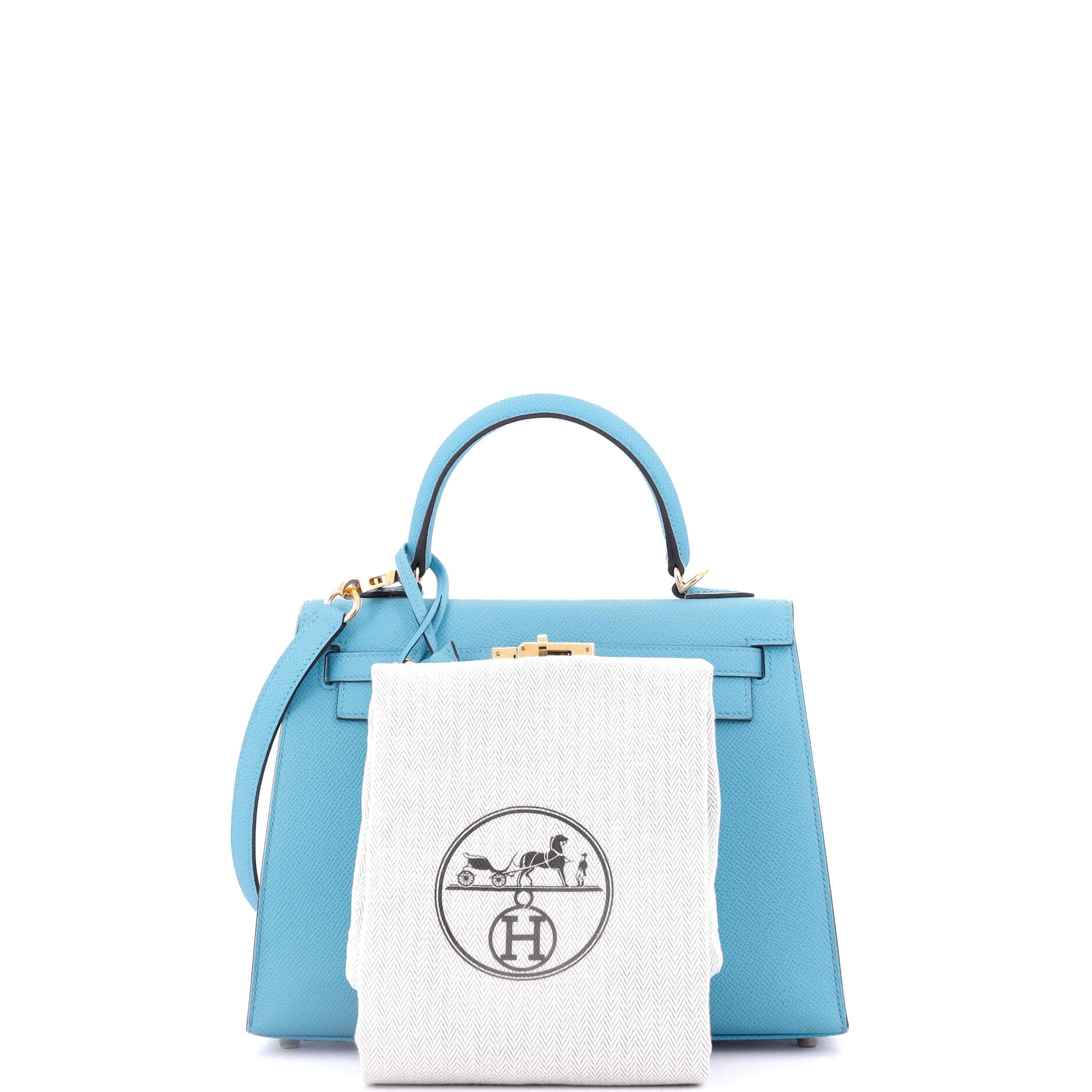 Hermes Kelly Handbag Blue Epsom with Gold Hardware 25