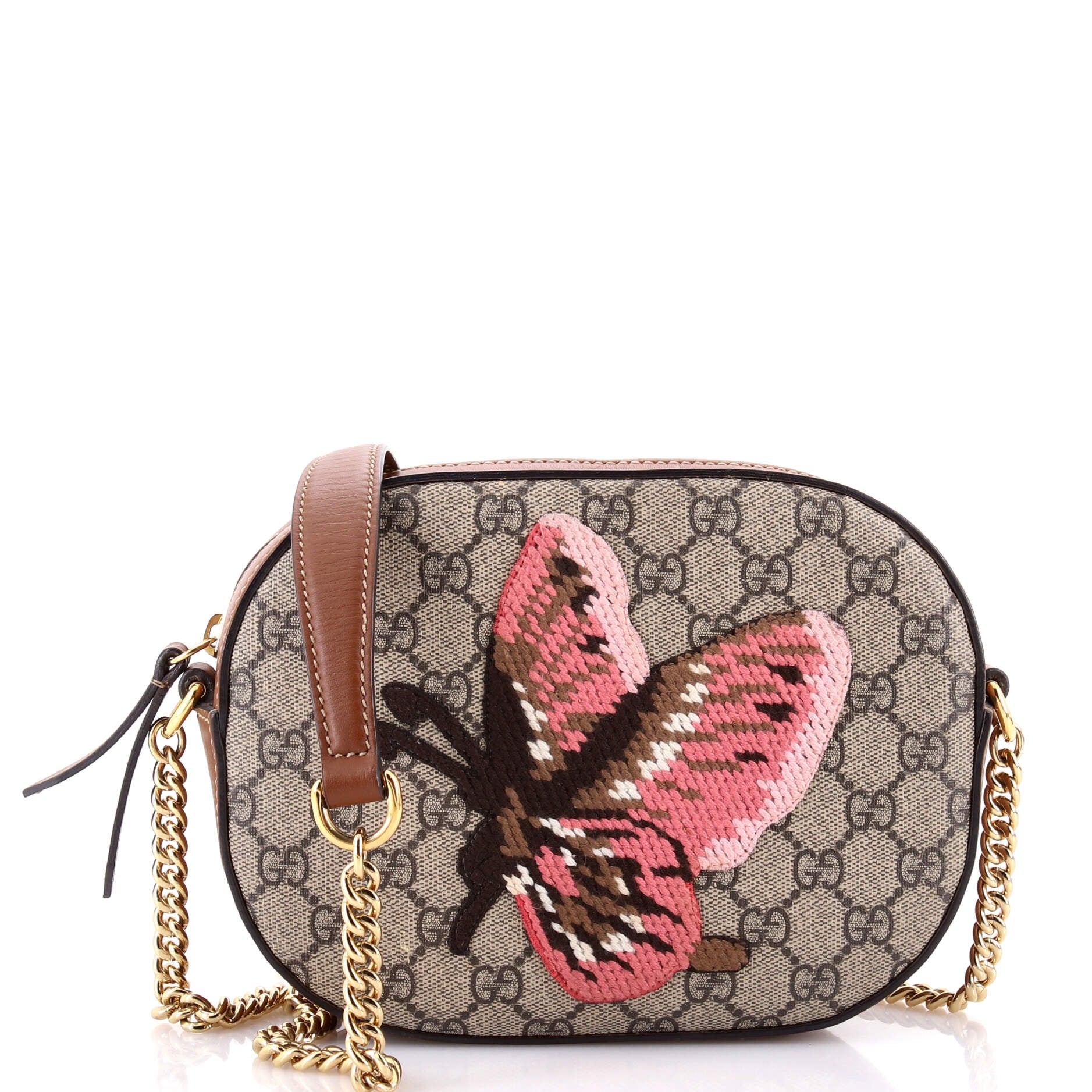 Gucci Chain Crossbody Bag Embroidered GG Coated Canvas Mini