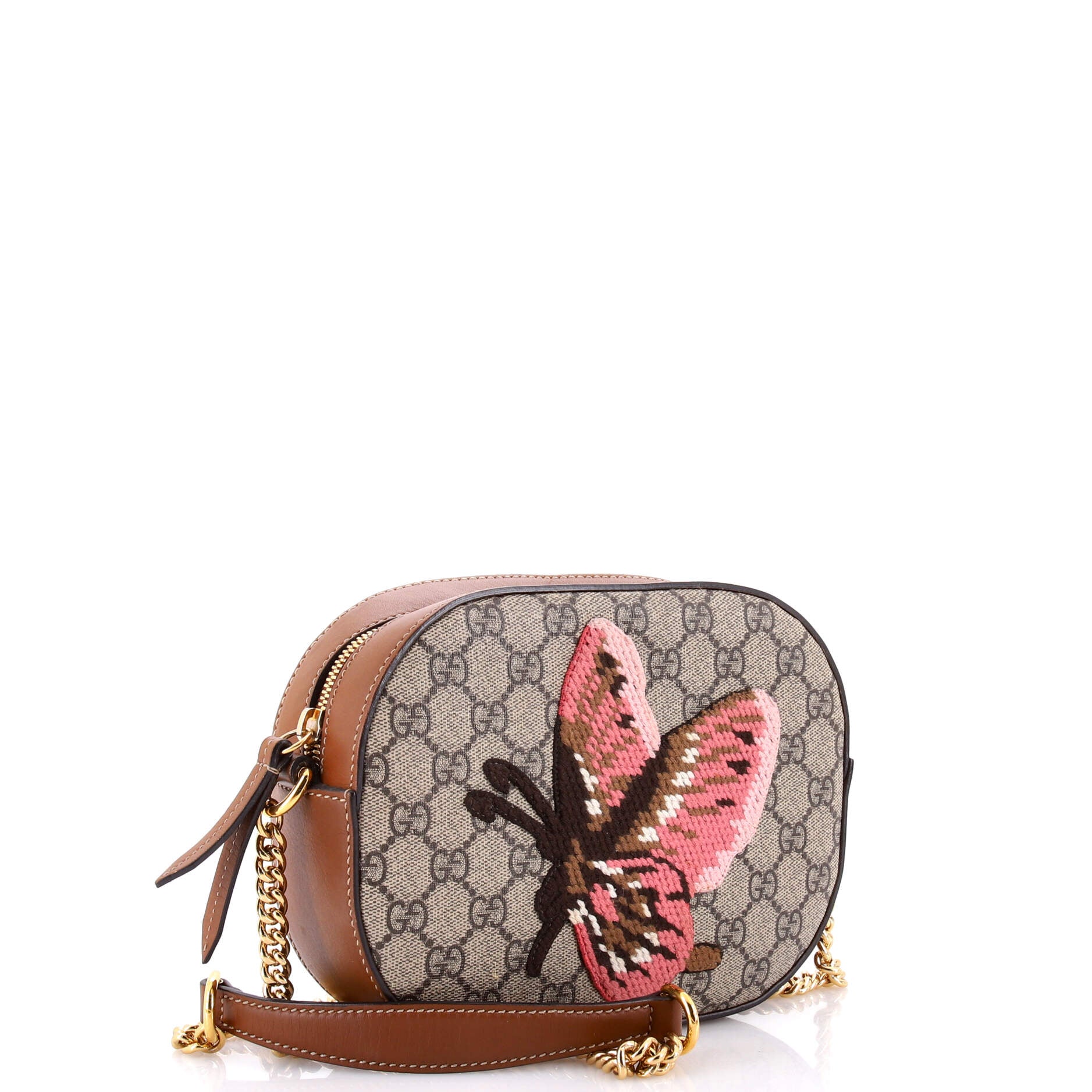 Gucci Chain Crossbody Bag Embroidered GG Coated Canvas Mini