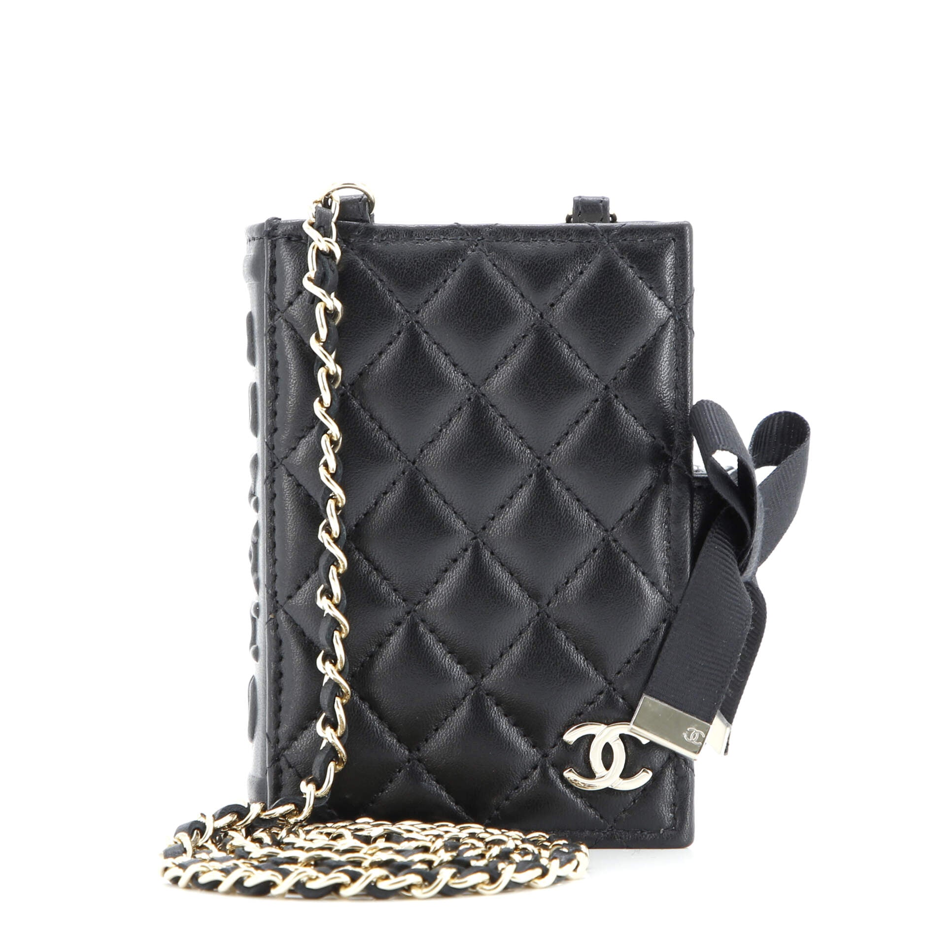 Chanel CC Book Card Holder with Chain Quilted Lambskin