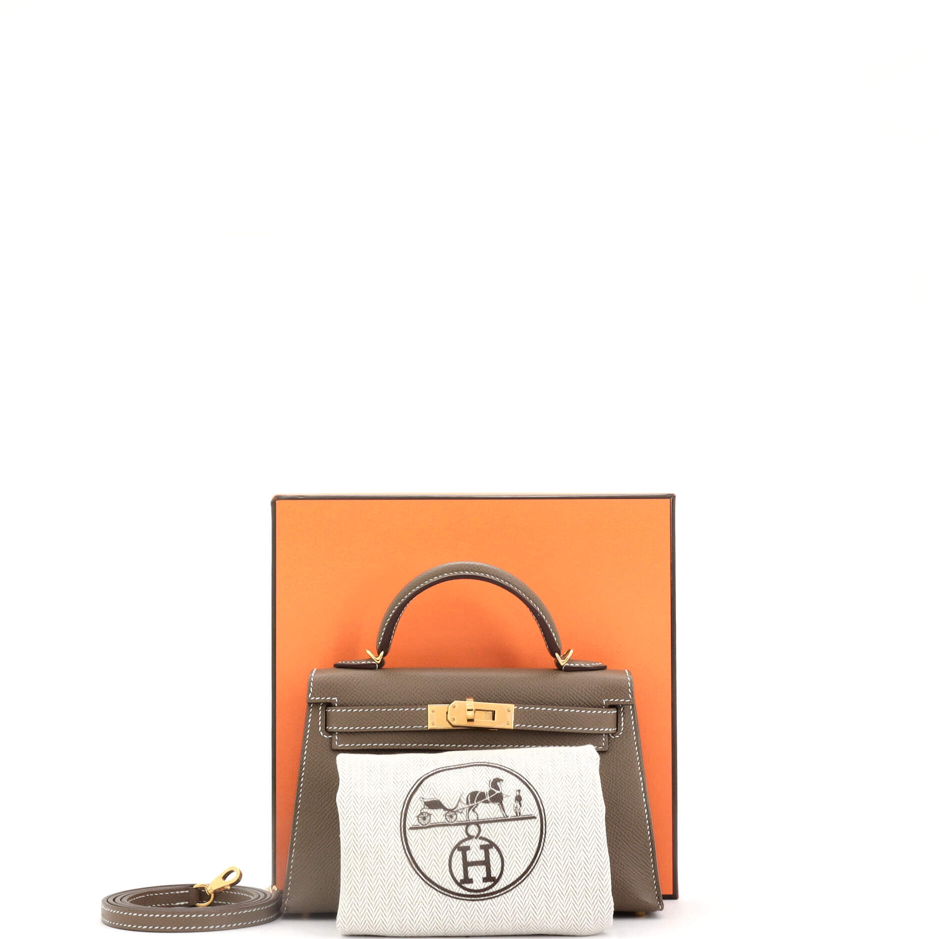 Hermes Kelly Mini II Bag Grey Epsom with Gold Hardware 20