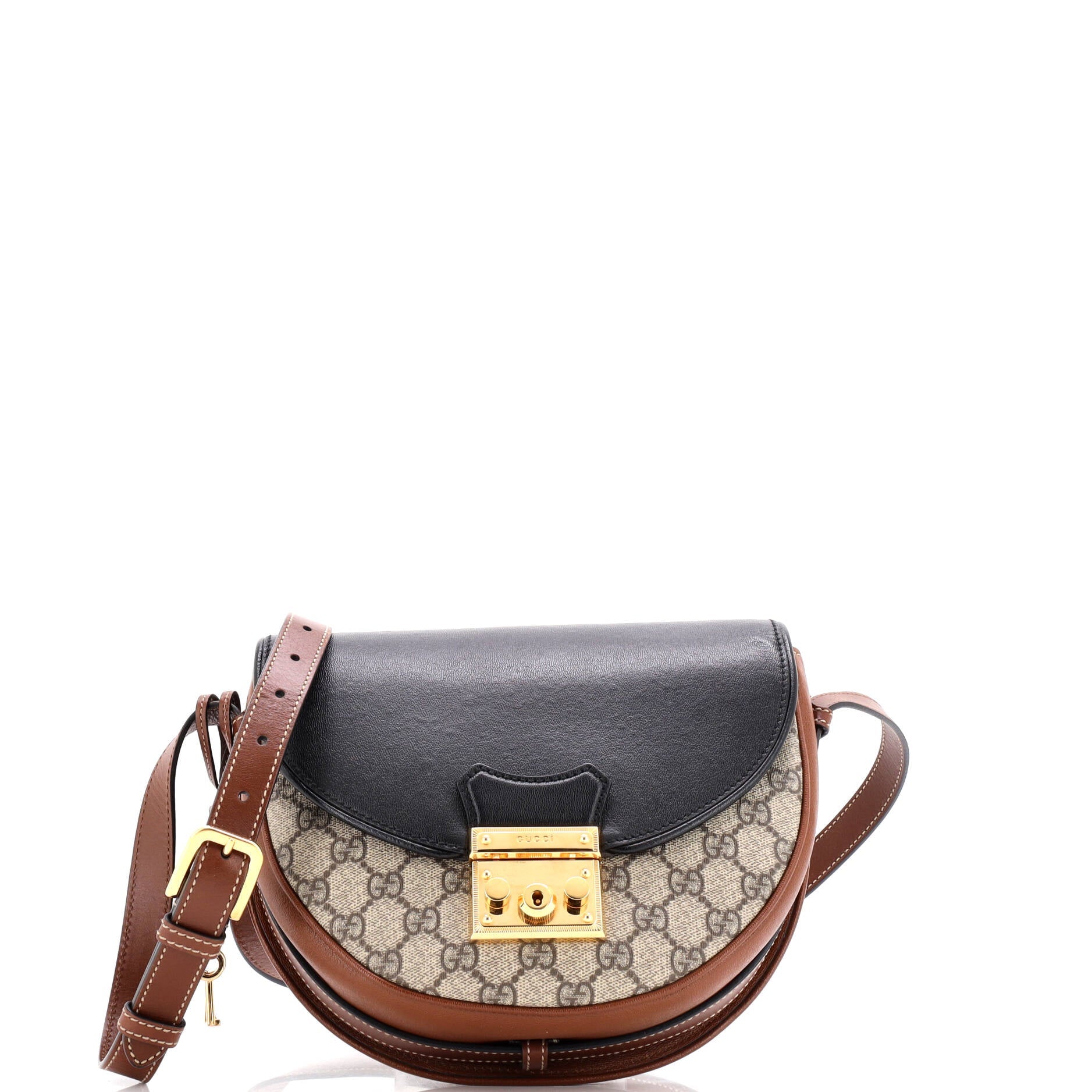 Gucci Padlock Saddle Shoulder Bag GG Coated Canvas and Leather Small