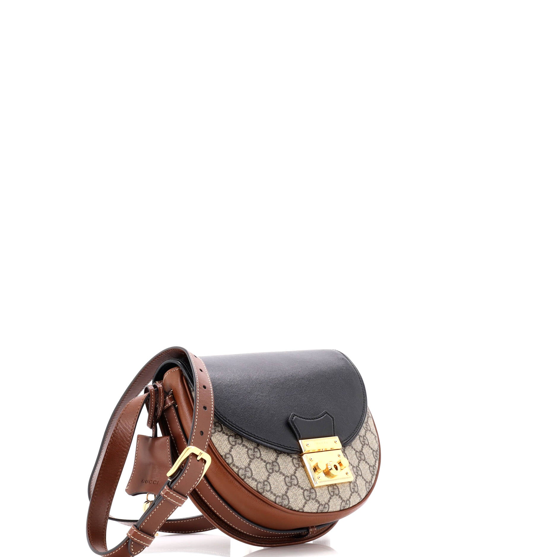 Gucci Padlock Saddle Shoulder Bag GG Coated Canvas and Leather Small
