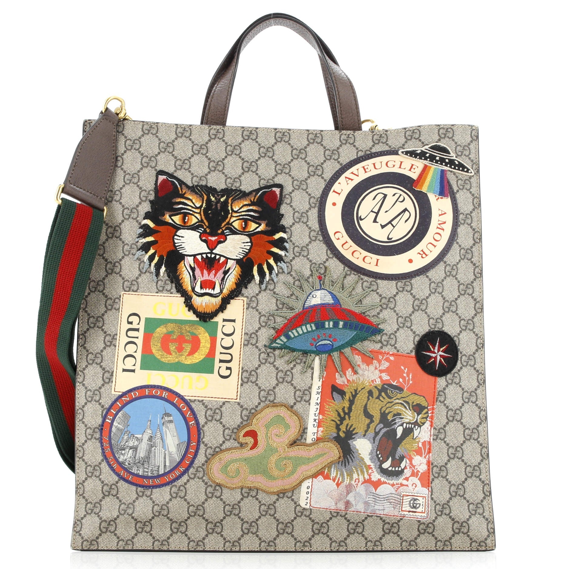 Gucci Courrier Convertible Soft Open Tote GG Coated Canvas with Applique North South