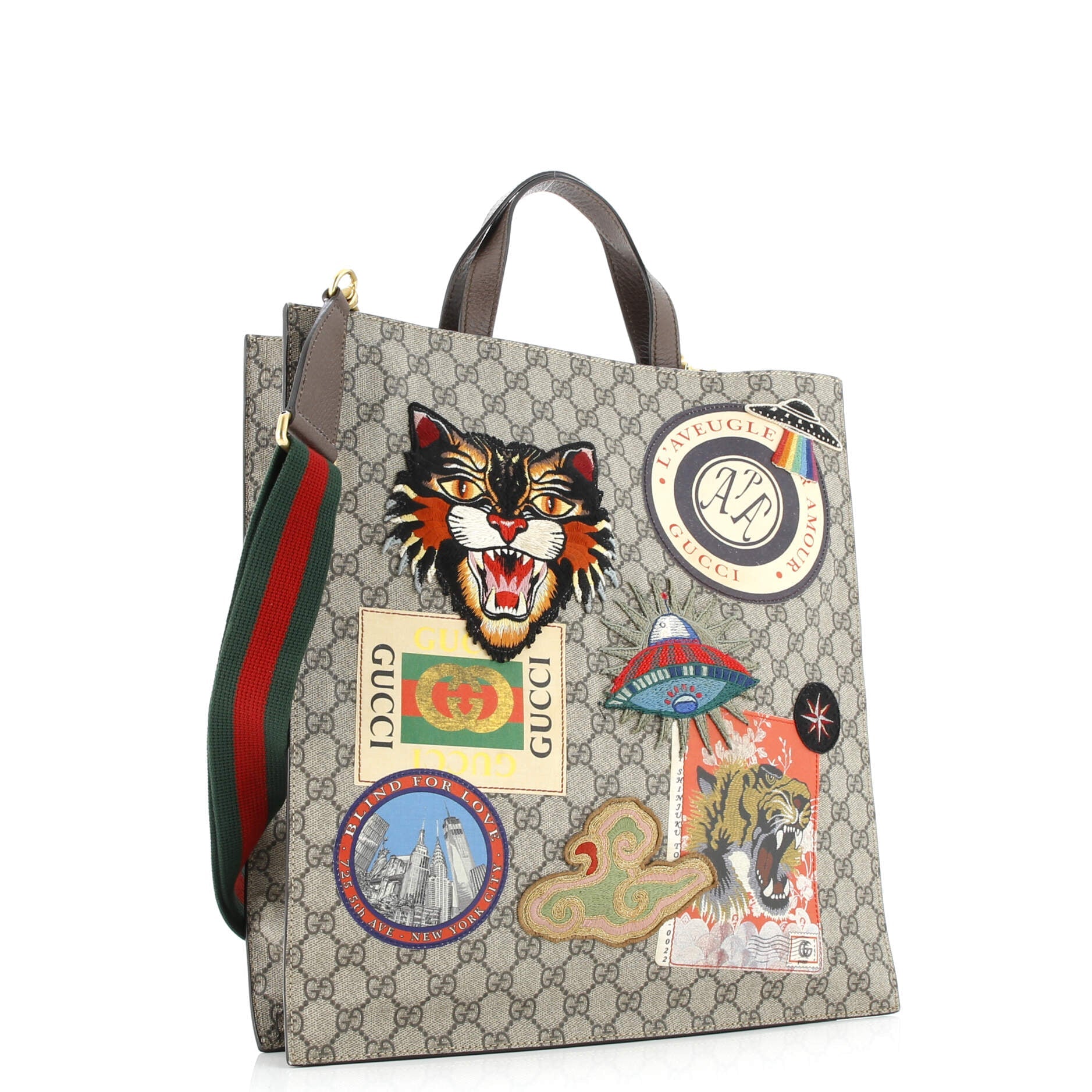 Gucci Courrier Convertible Soft Open Tote GG Coated Canvas with Applique North South