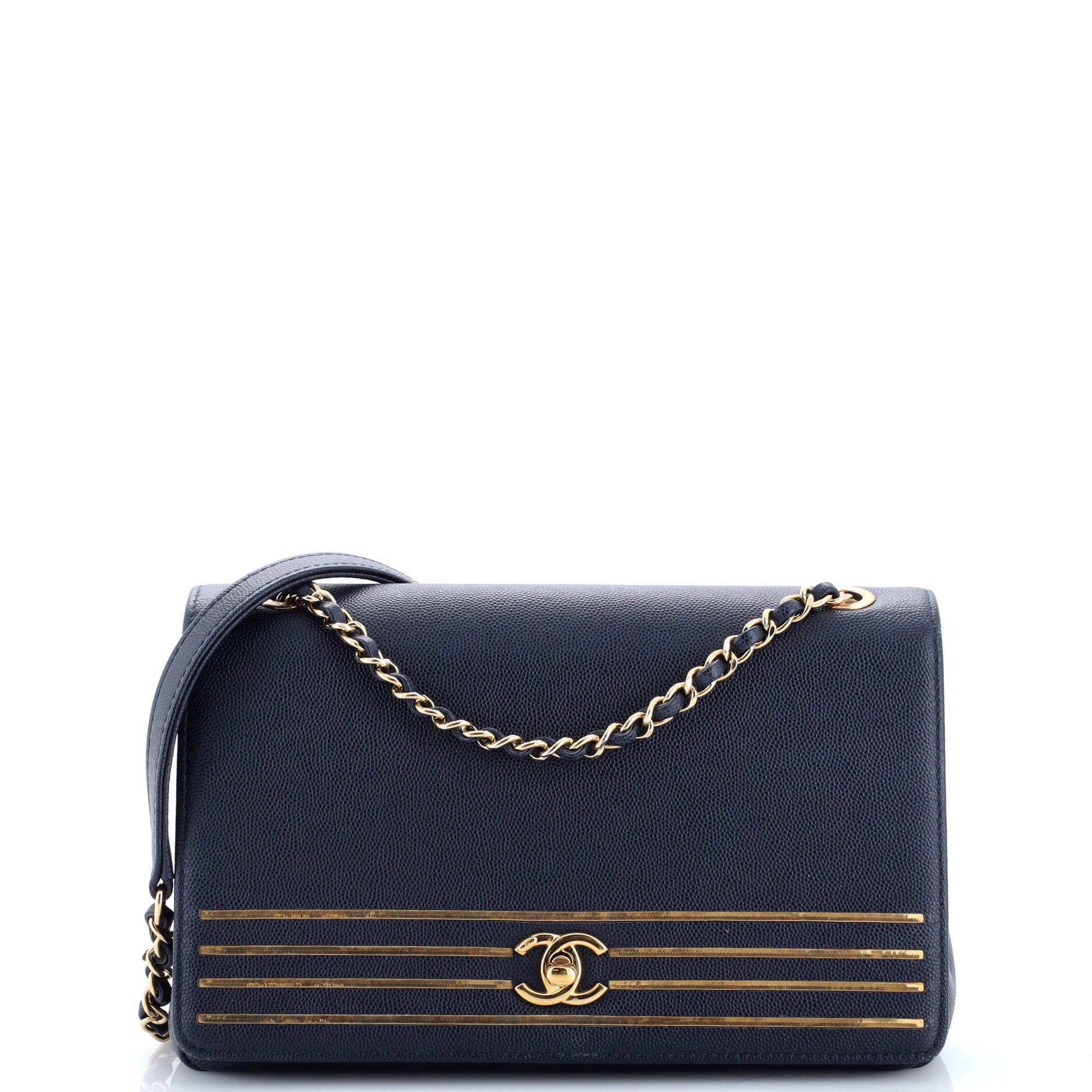 Chanel Captain Gold Flap Bag Embroidered Caviar Medium