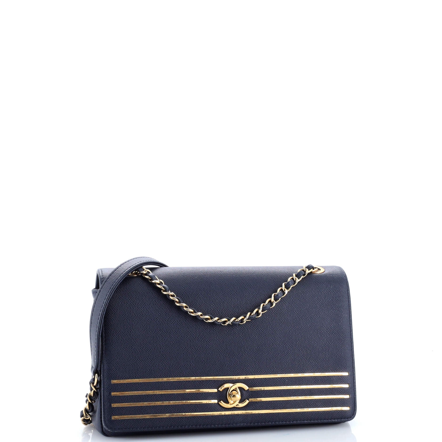 Chanel Captain Gold Flap Bag Embroidered Caviar Medium