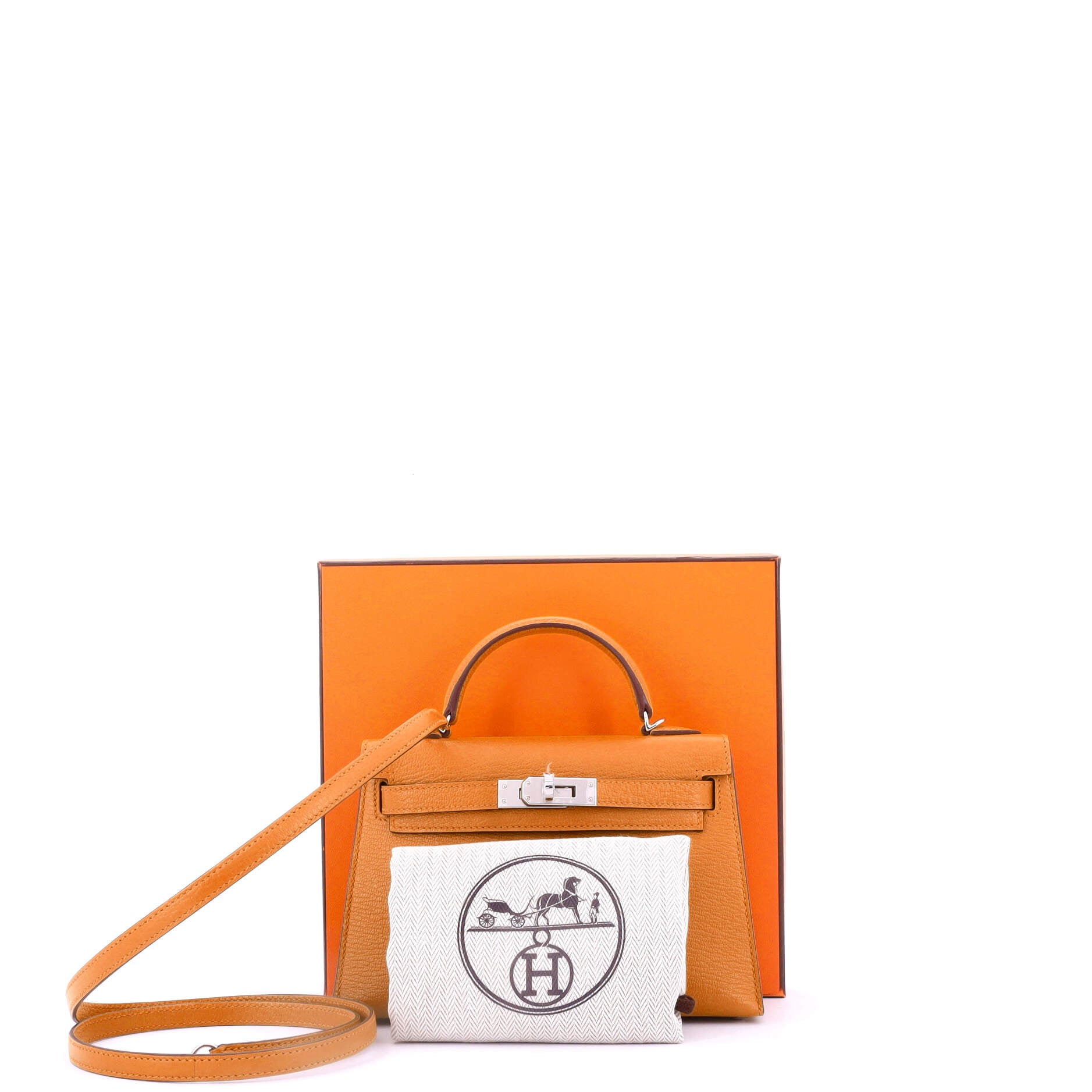 Hermes Kelly Mini II Bag Verso Chevre Mysore with Palladium Hardware 20
