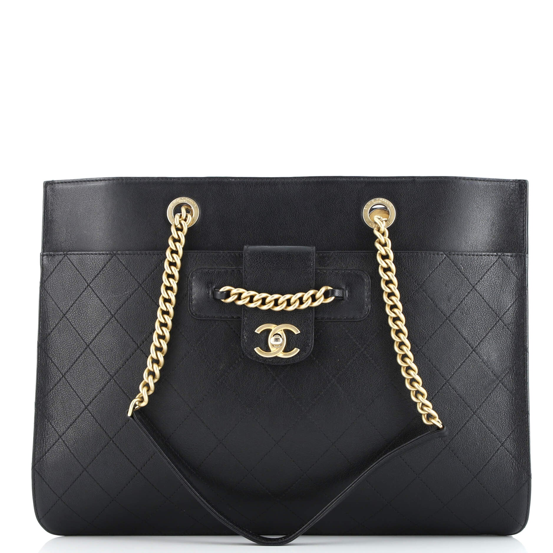 Chanel CC Front Chain Pocket Tote Stitched Leather Medium