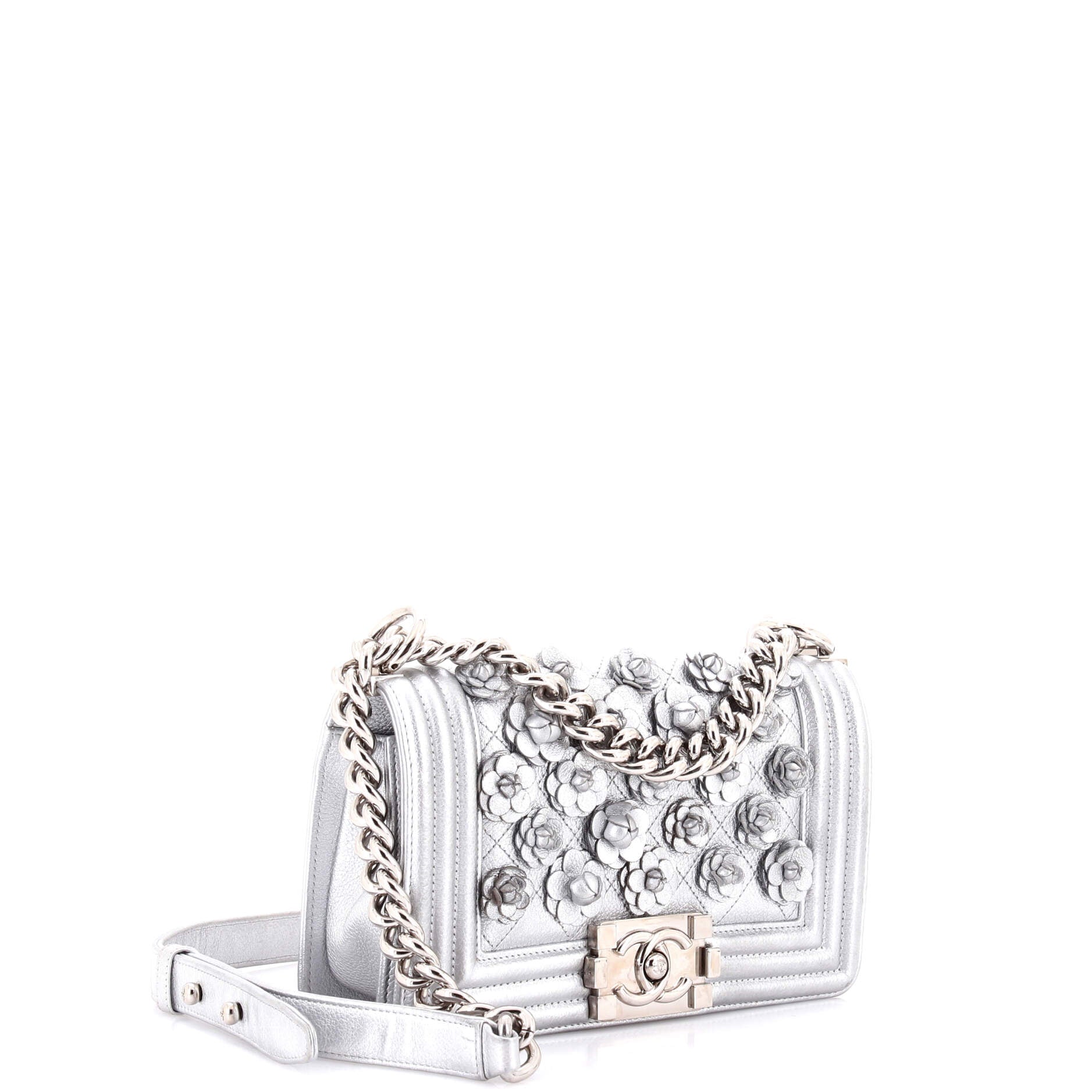 Chanel Boy Flap Bag Quilted Lambskin with Camellia Applique Small