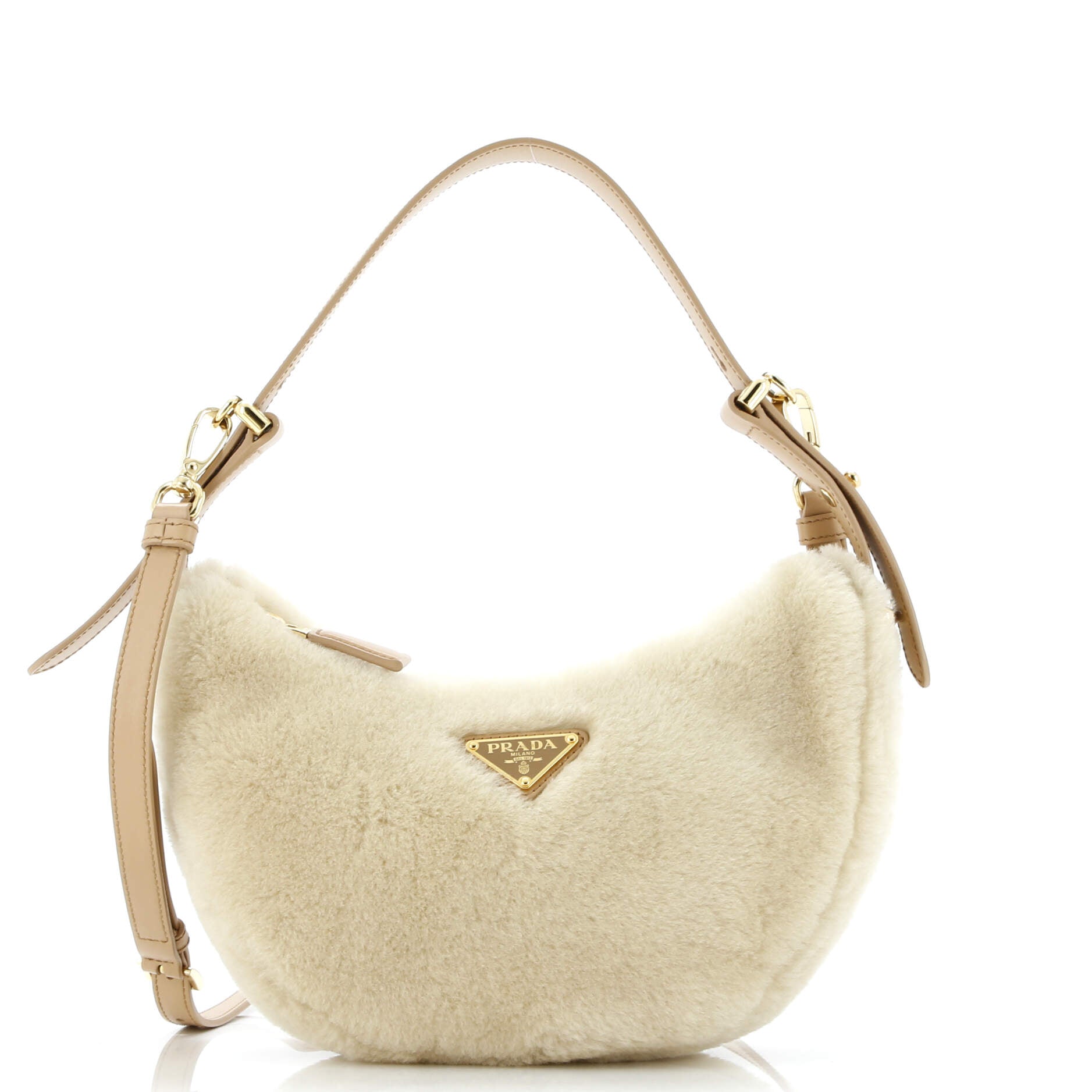 Prada Arque Half Moon Hobo Shearling and Leather Small