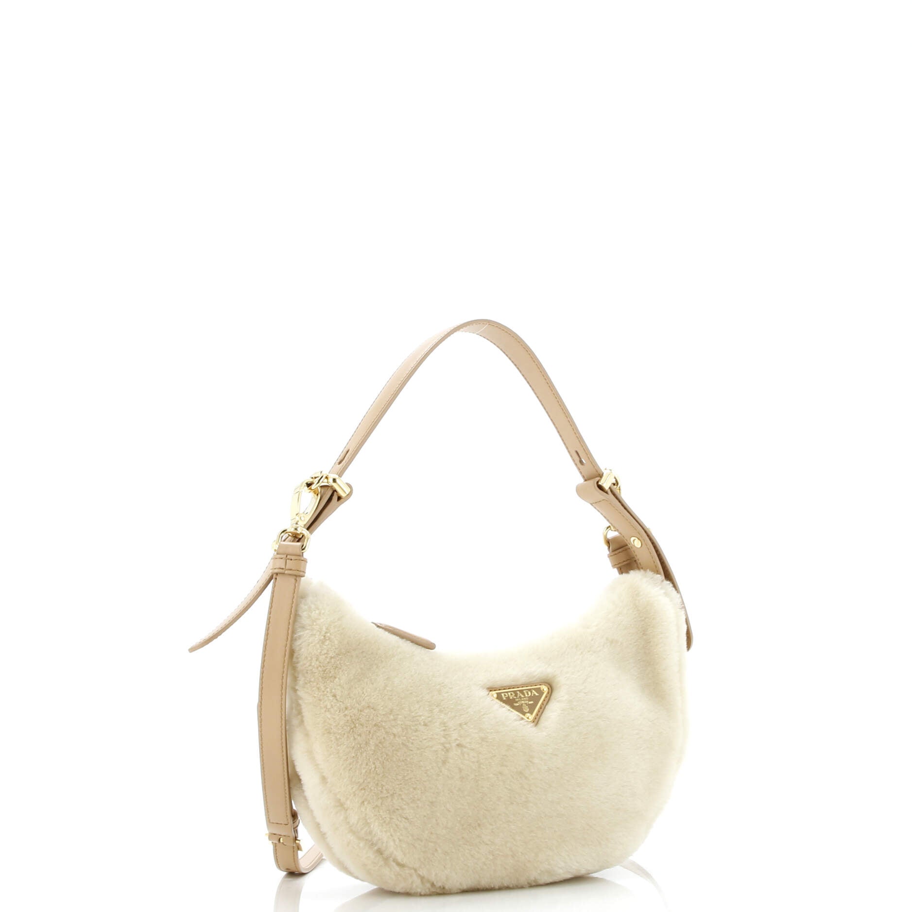 Prada Arque Half Moon Hobo Shearling and Leather Small