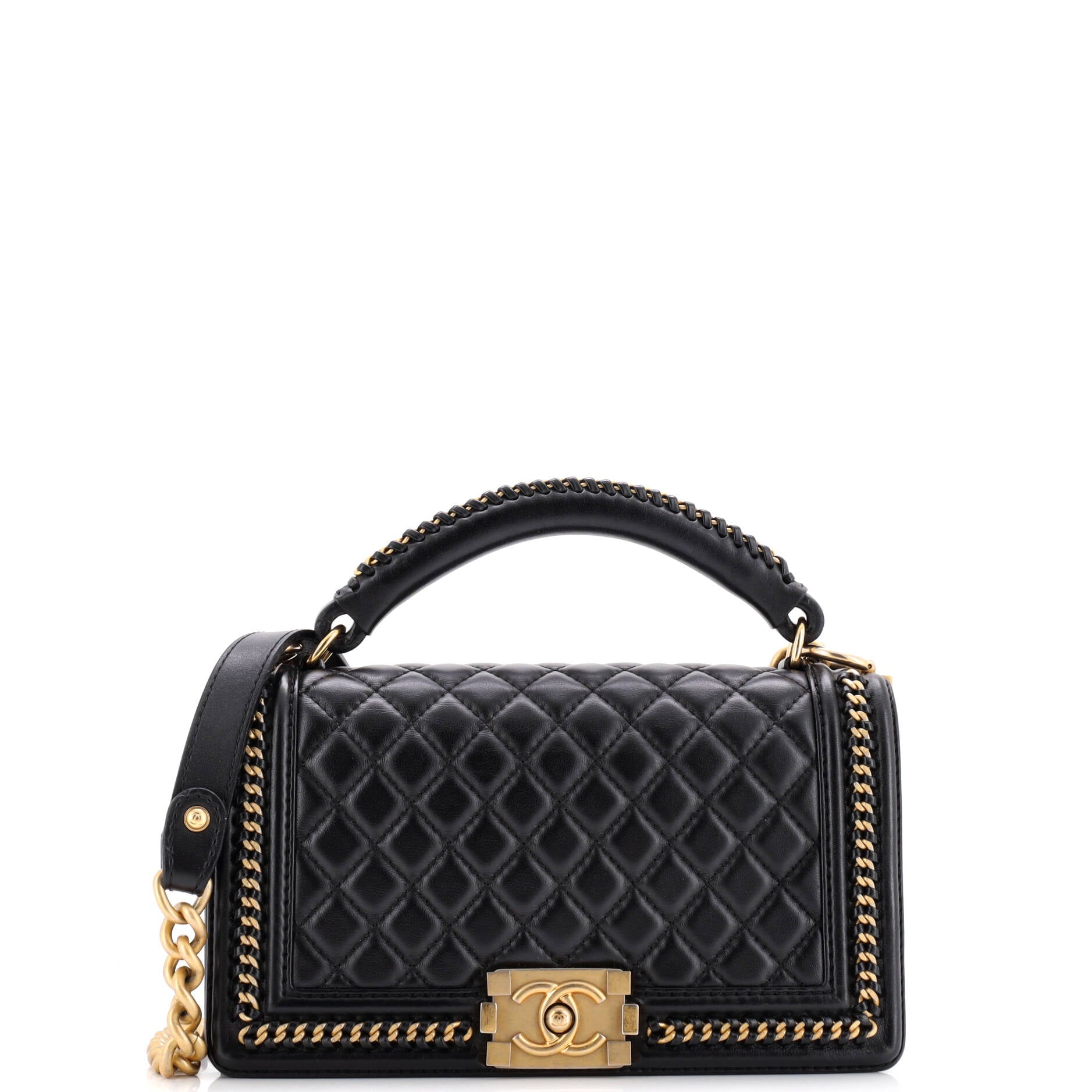 Chanel Chain Handle Boy Flap Bag Quilted Calfskin Old Medium