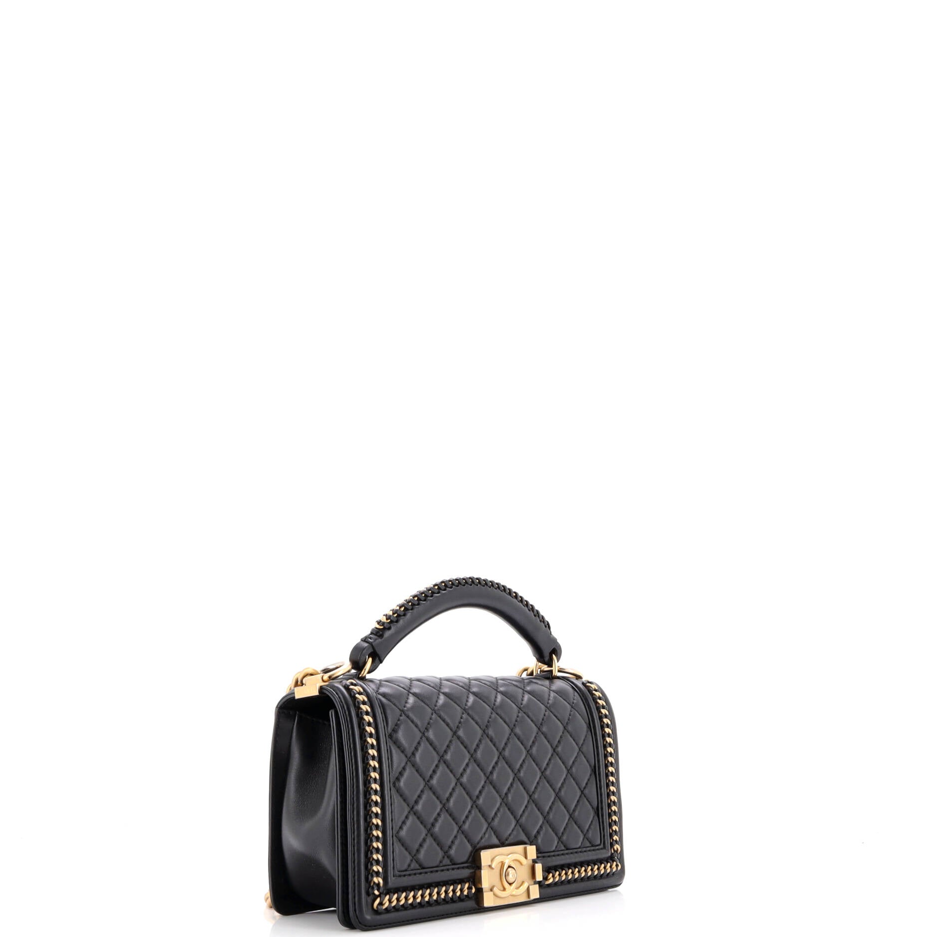Chanel Chain Handle Boy Flap Bag Quilted Calfskin Old Medium