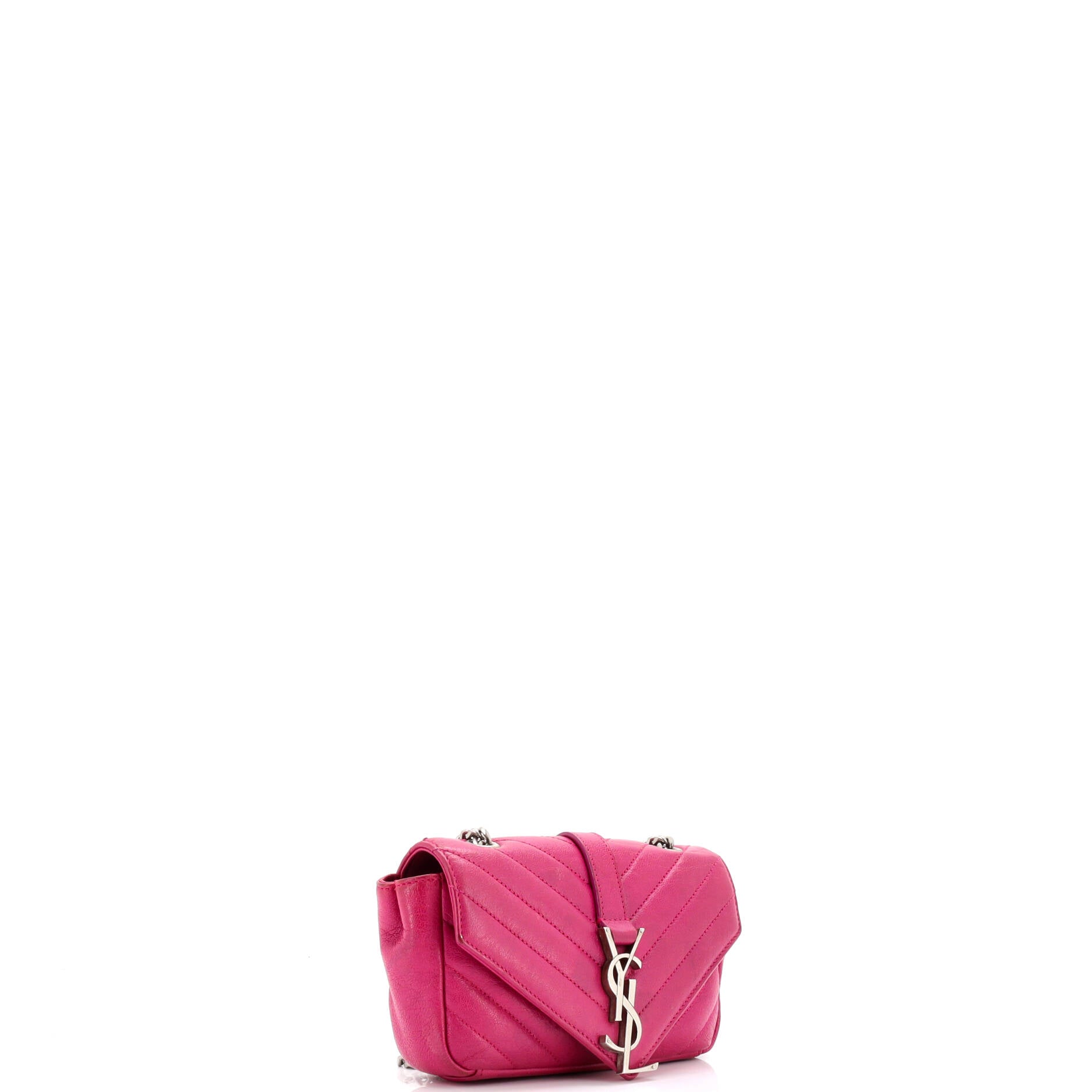 Saint Laurent Classic Monogram College Chain Wallet Matelasse Chevron Leather