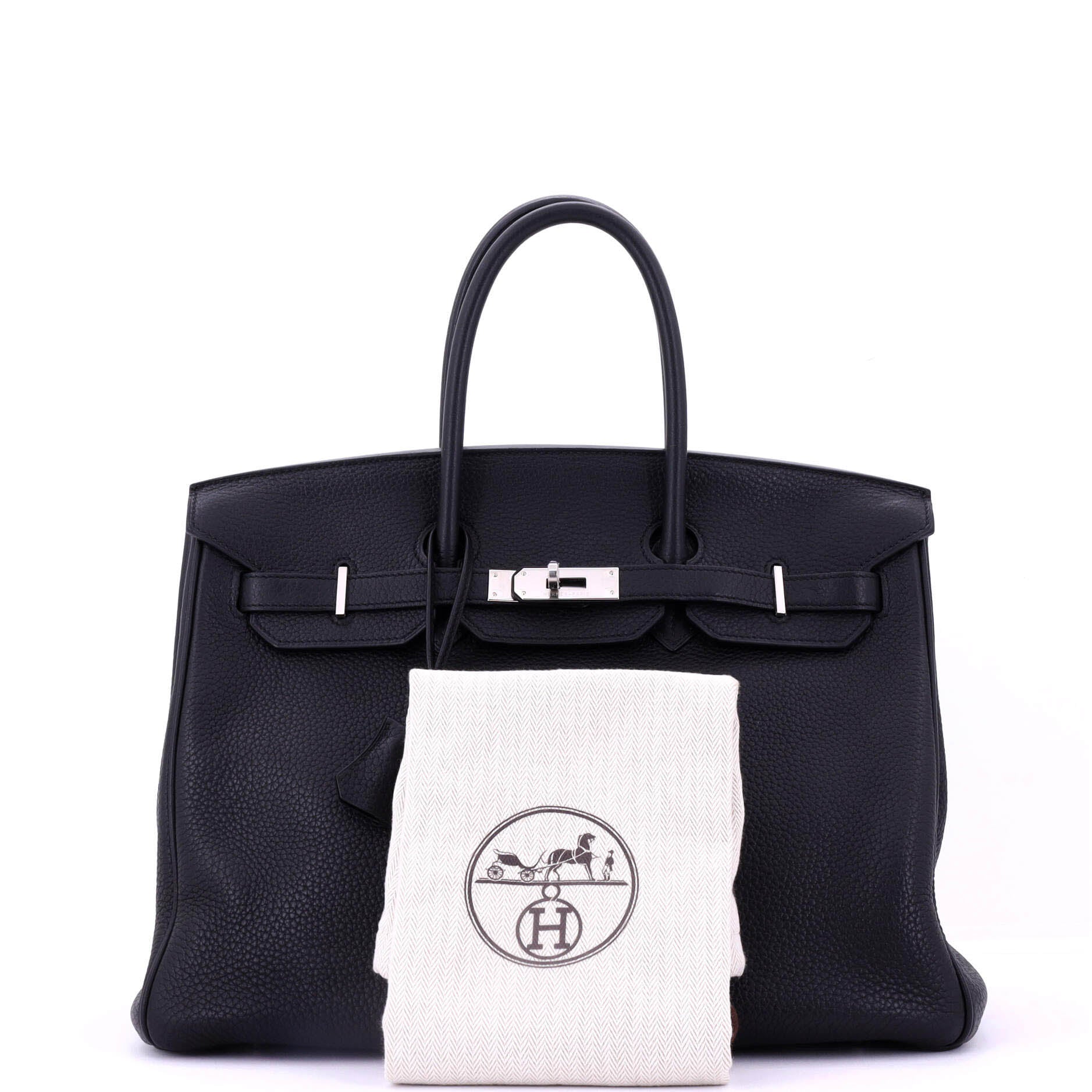 Hermes Birkin Handbag Black Clemence with Palladium Hardware 35