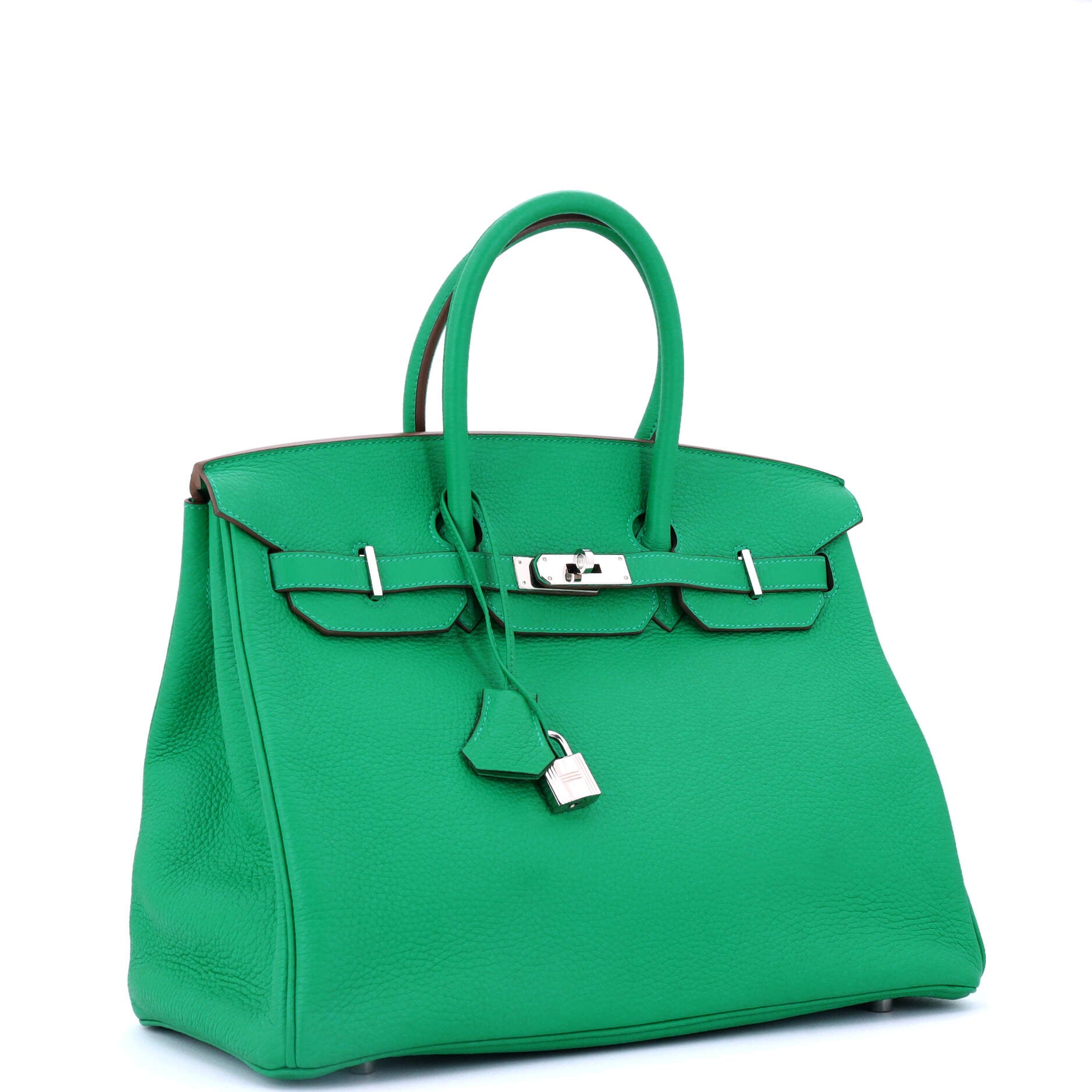 Hermes Birkin Handbag Green Clemence with Palladium Hardware 35