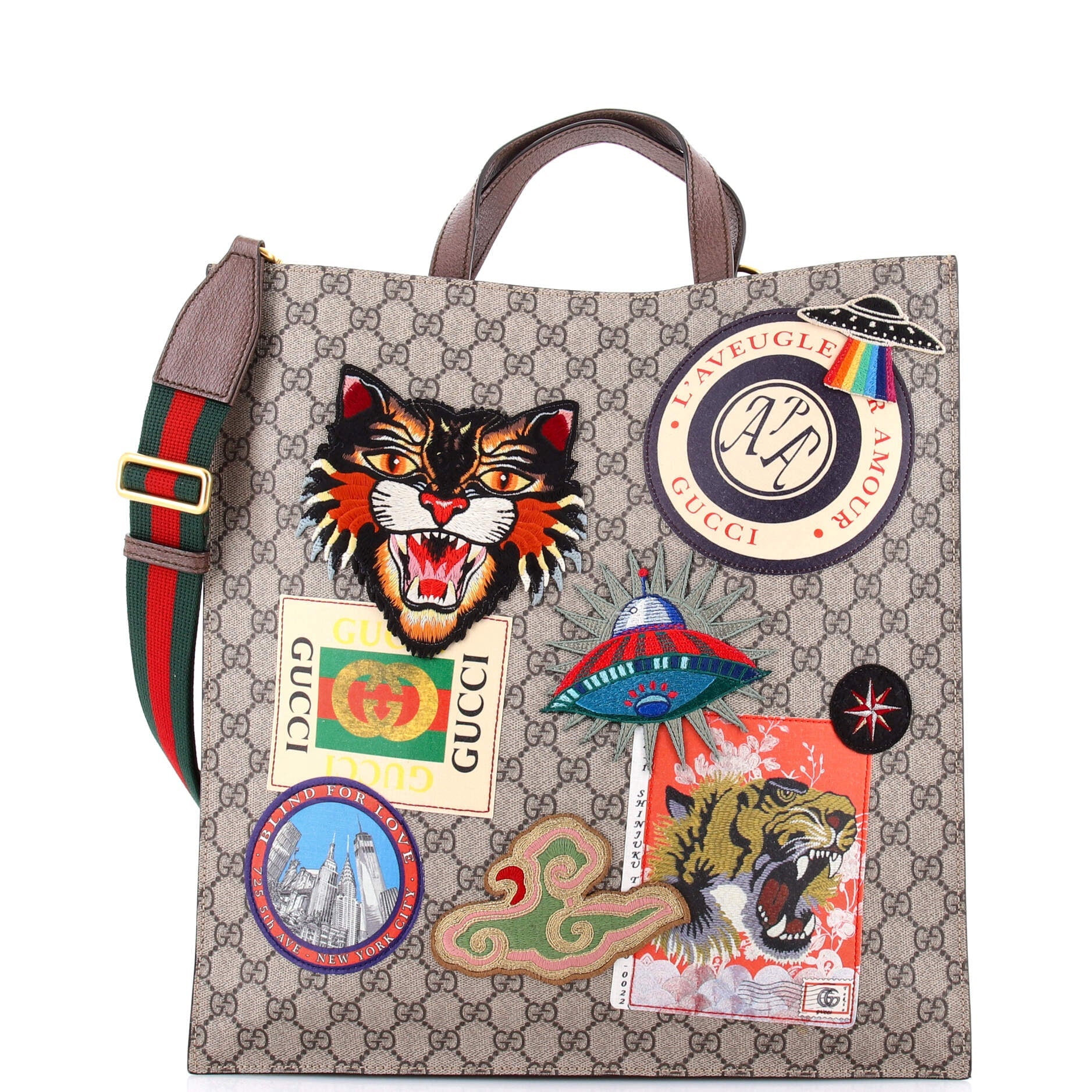 Gucci Courrier Convertible Soft Open Tote GG Coated Canvas with Applique North South