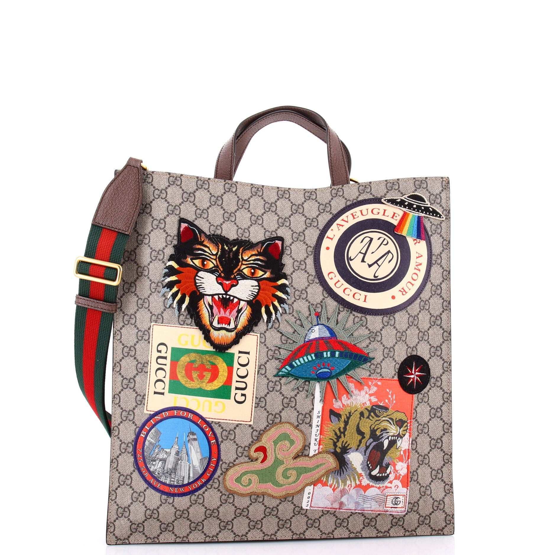 Gucci Courrier Convertible Soft Open Tote GG Coated Canvas with Applique North South