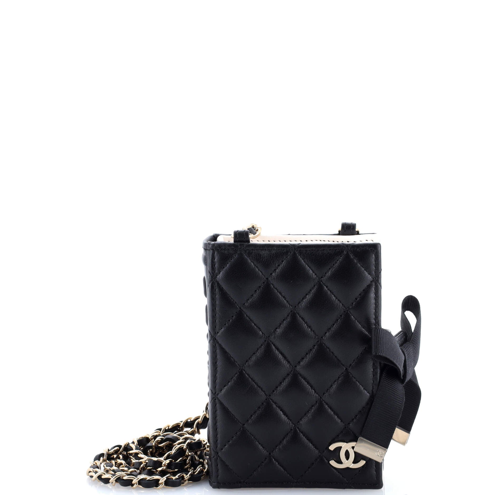 Chanel CC Book Card Holder with Chain Quilted Lambskin