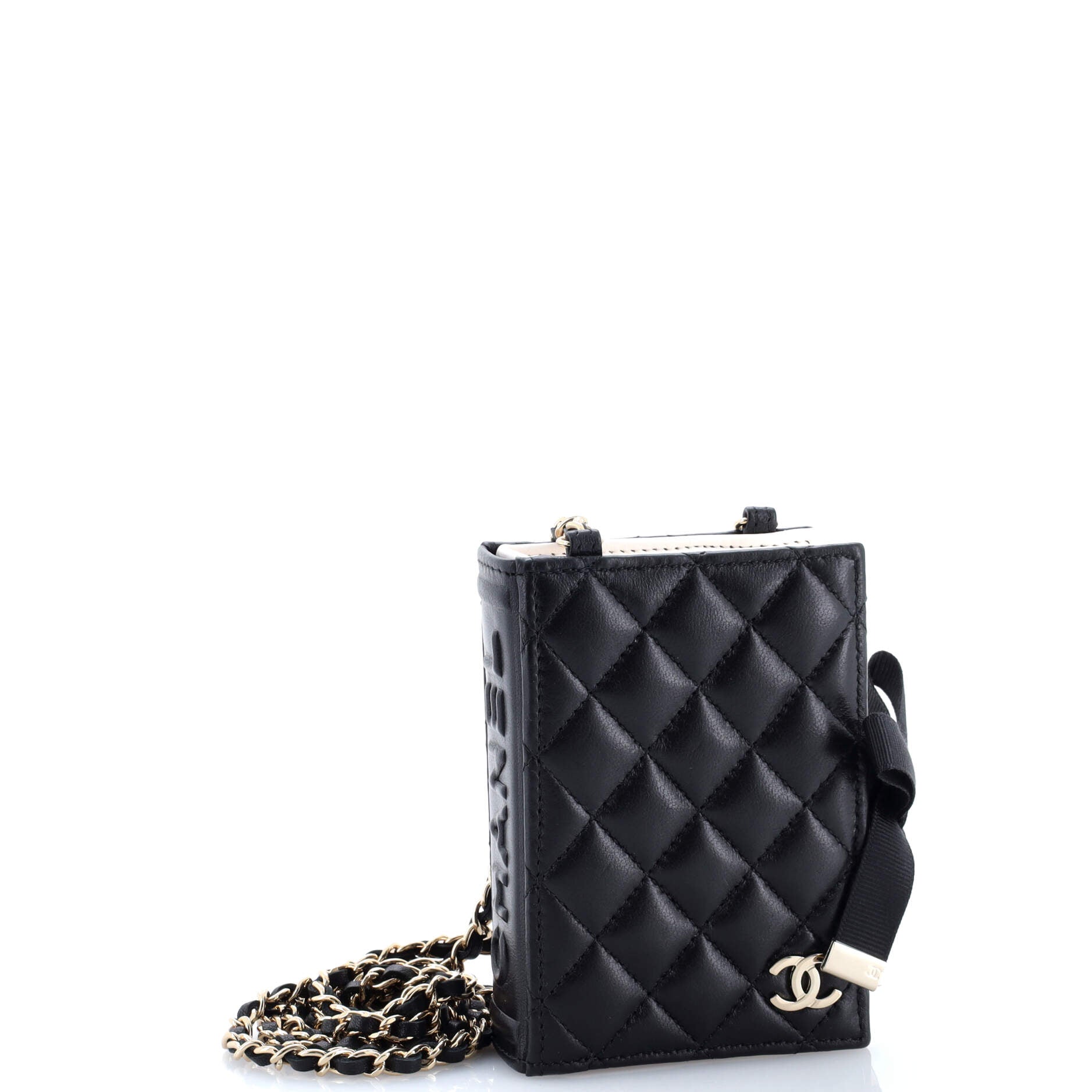 Chanel CC Book Card Holder with Chain Quilted Lambskin