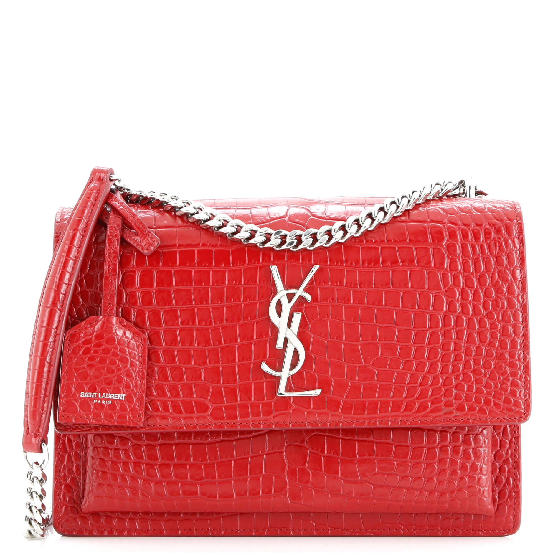 Saint Laurent Sunset Crossbody Bag Crocodile Embossed Leather Medium