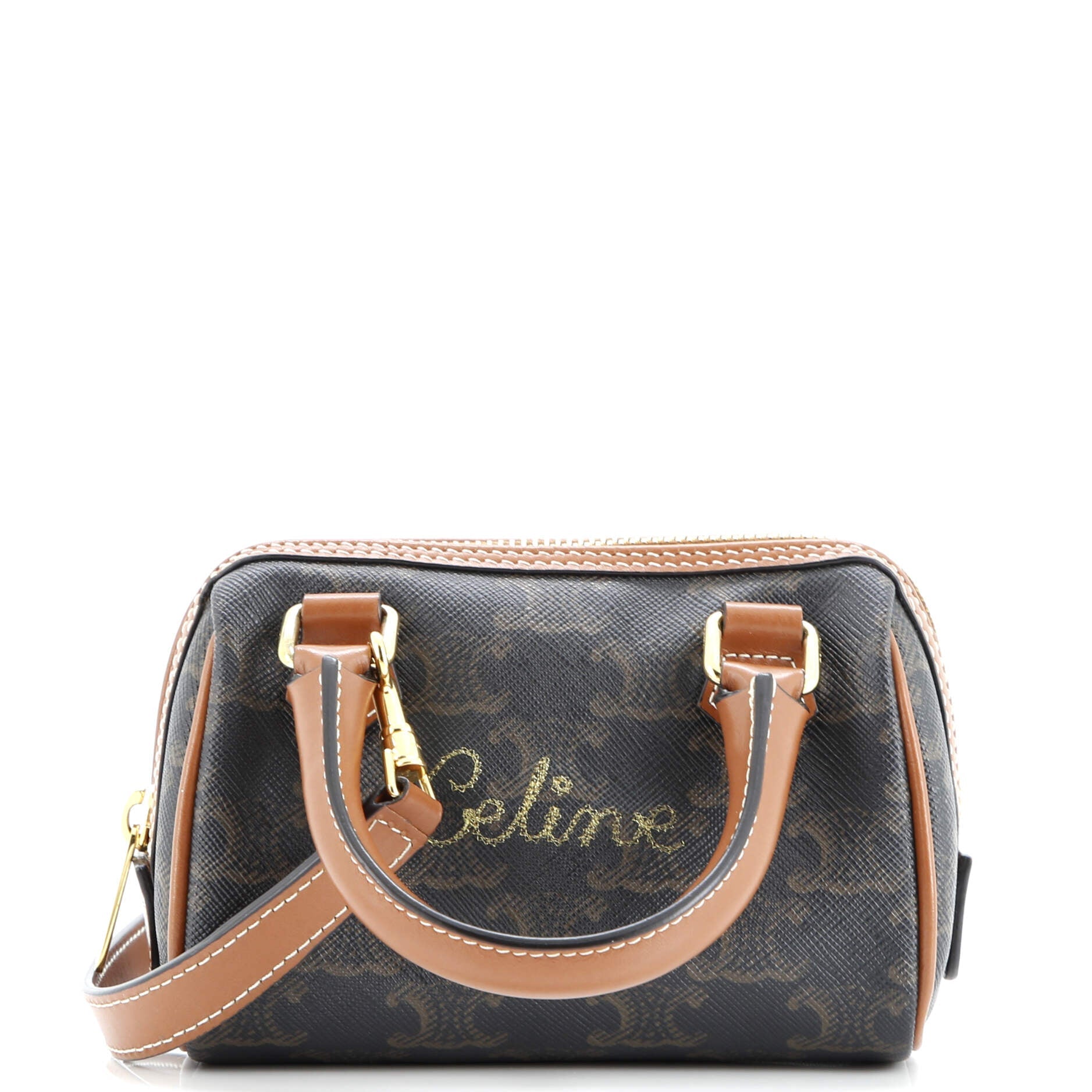 Celine Boston Bag Triomphe Coated Canvas Mini