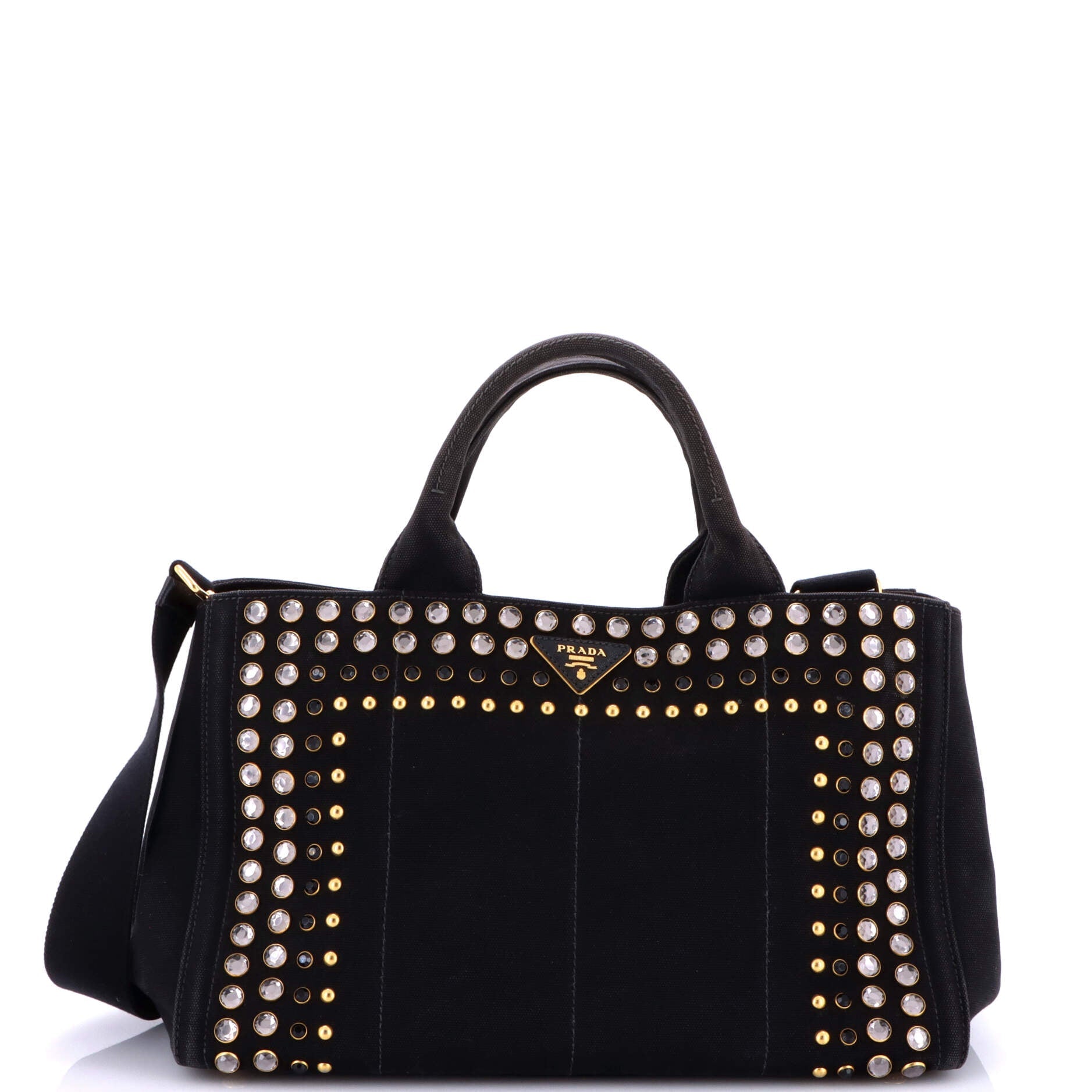Prada Canapa Convertible Tote Rhinestone Embellished Canvas Medium