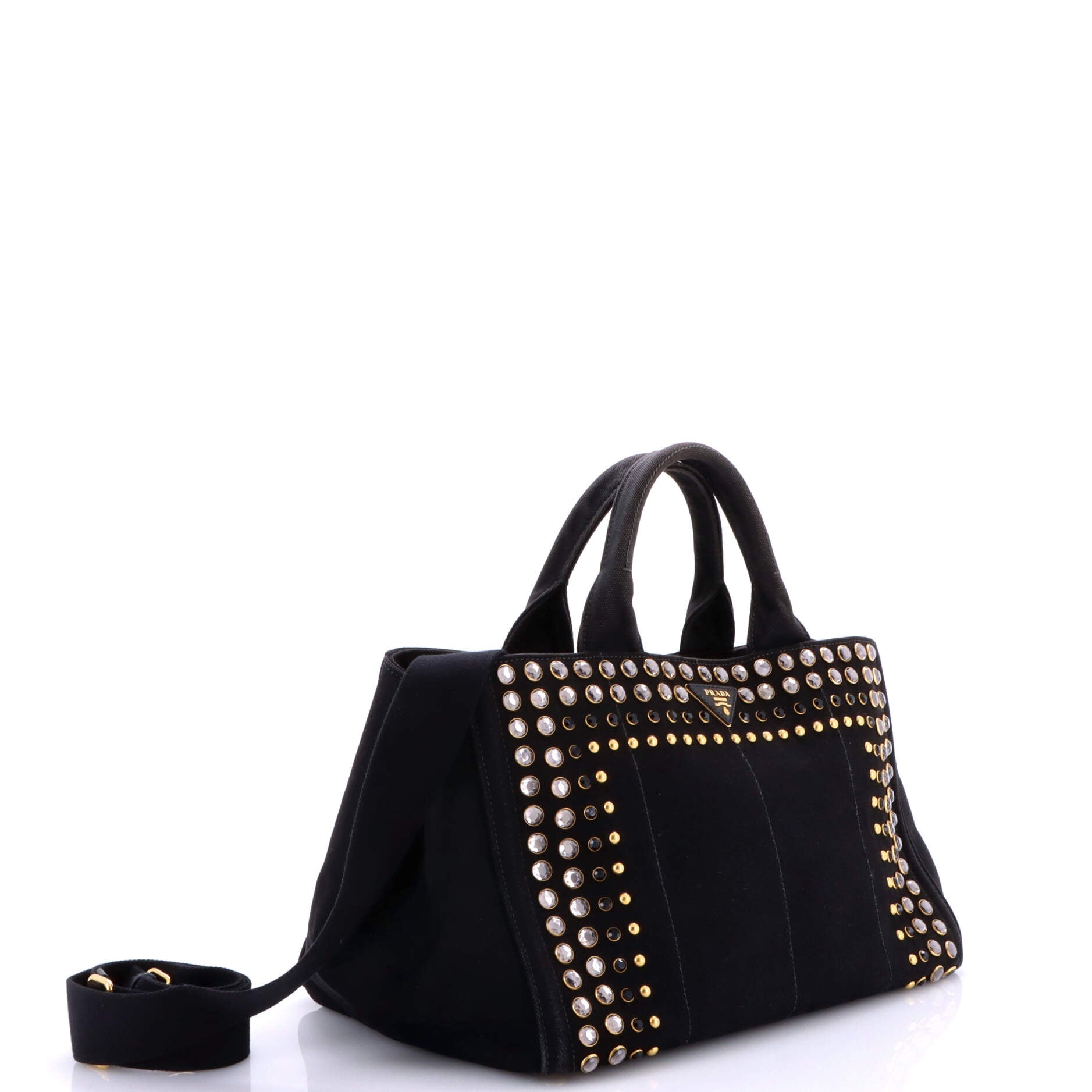 Prada Canapa Convertible Tote Rhinestone Embellished Canvas Medium