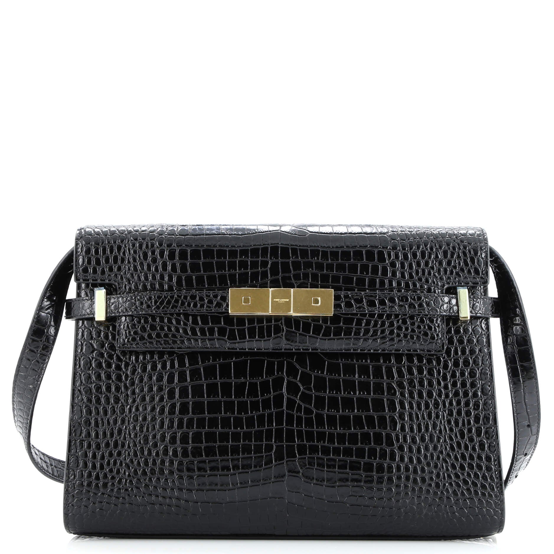 Saint Laurent Manhattan Shoulder Bag Crocodile Embossed Leather Medium