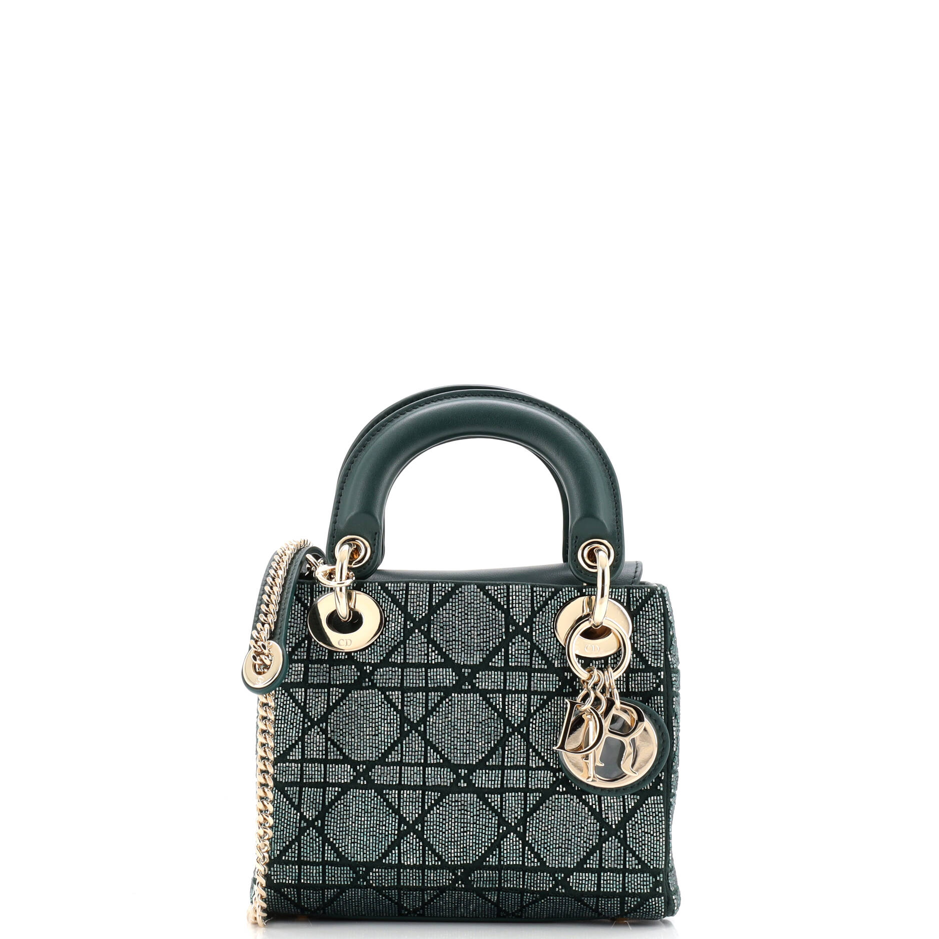 Christian Dior Lady Dior Chain Bag Cannage Beaded Satin with Leather Mini