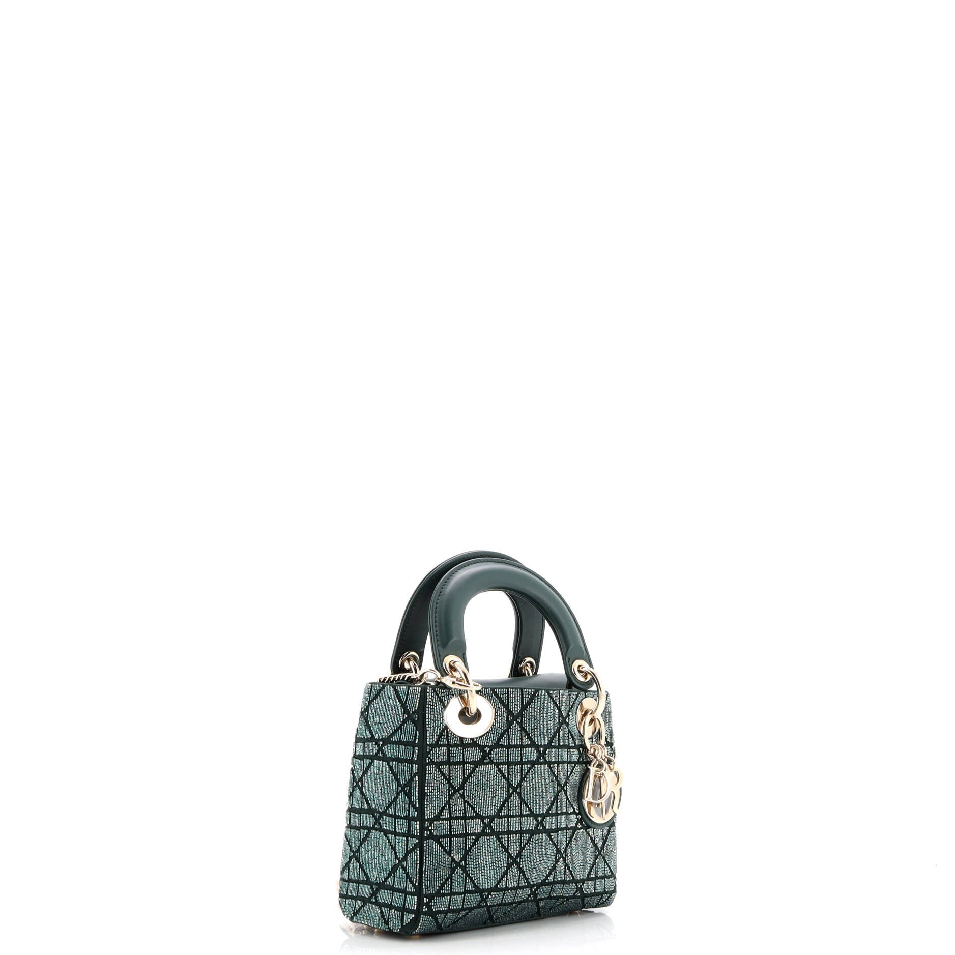 Christian Dior Lady Dior Chain Bag Cannage Beaded Satin with Leather Mini