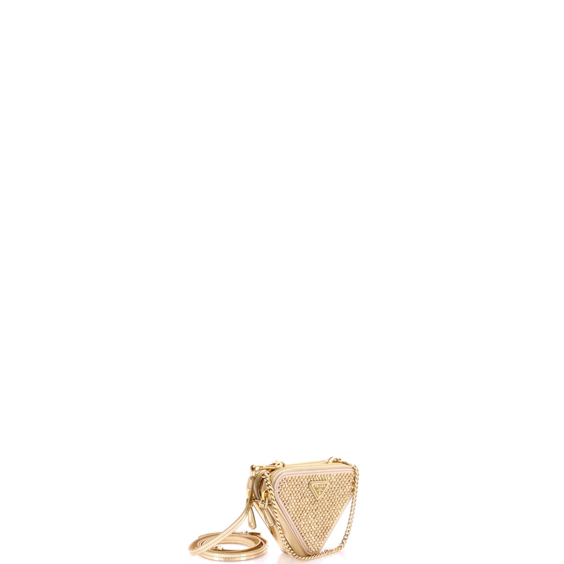 Prada Triangle Double Pouch Crossbody Crystal Embellished Satin Mini