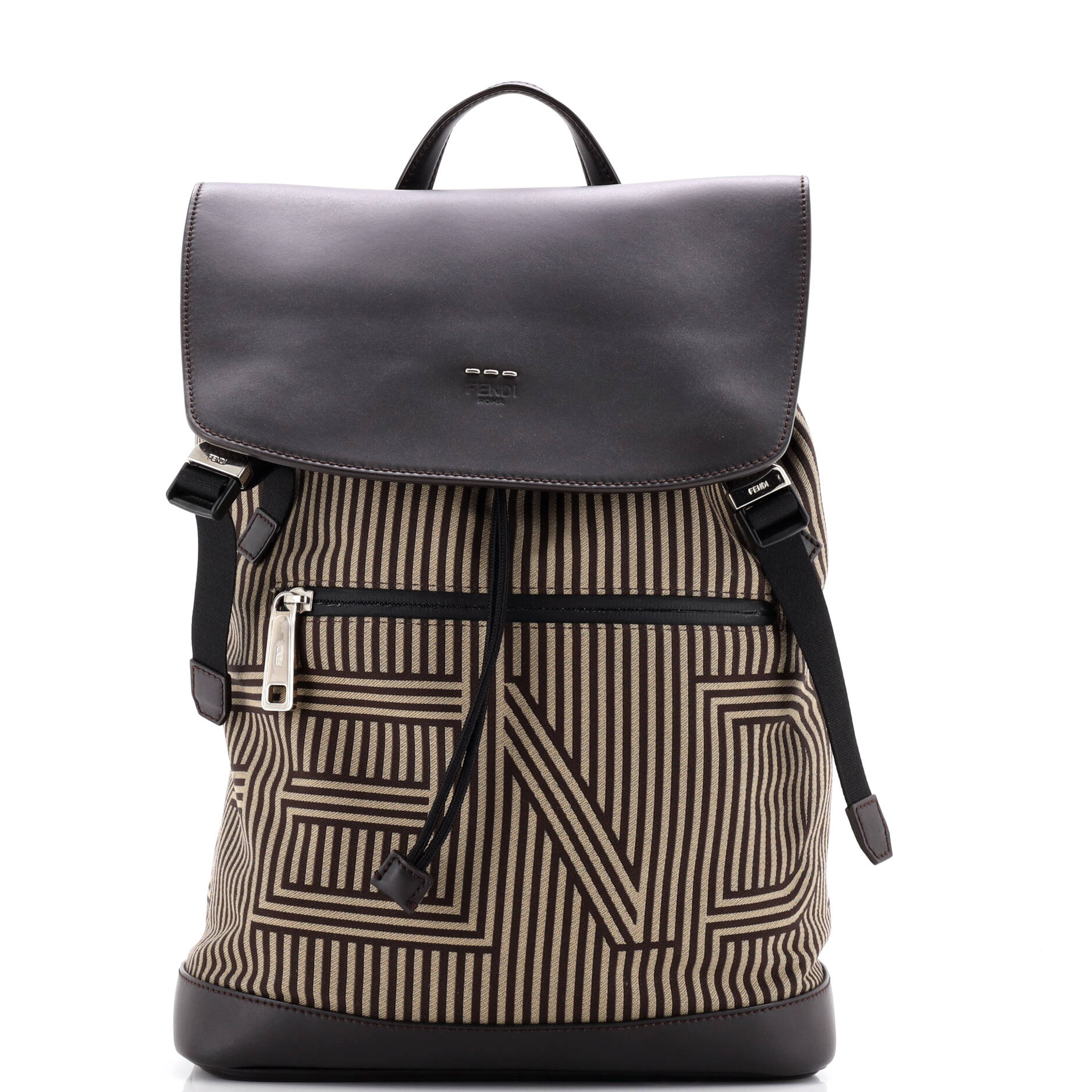 Fendi Logo Rucksack Backpack Striped Canvas Large
