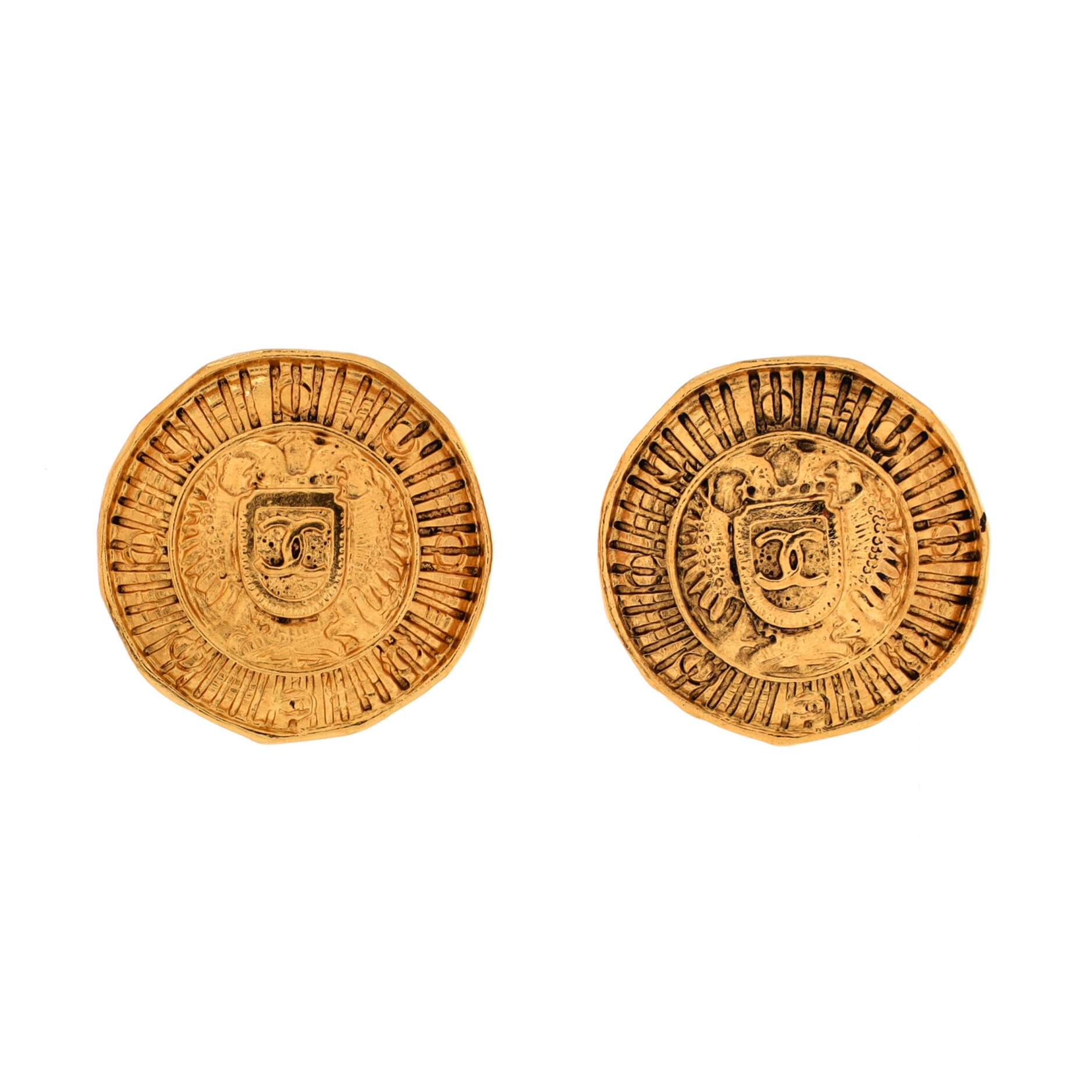 Chanel Vintage CC Round Clip-On Earrings Metal
