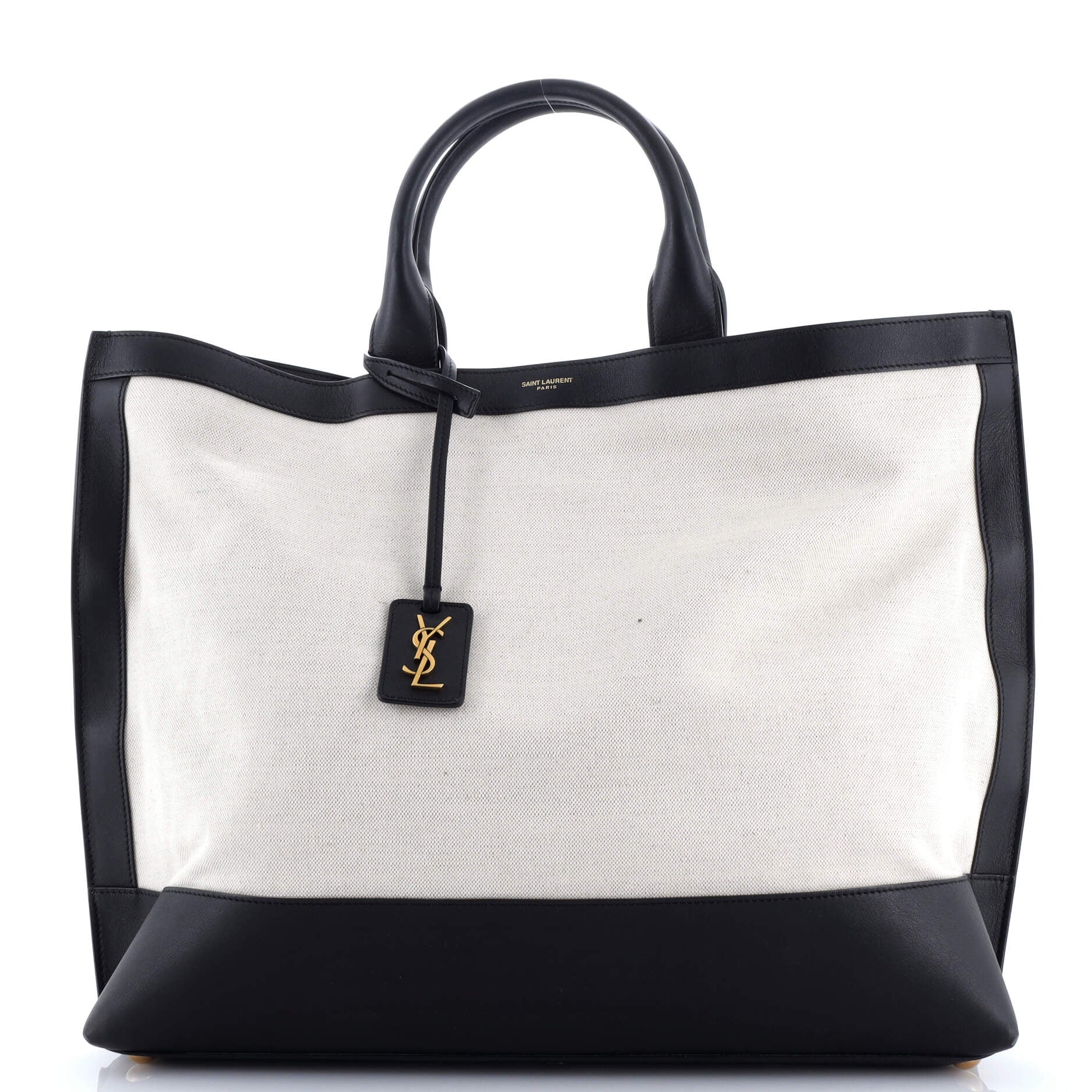 Saint Laurent Two Tone Cabas Tote Canvas with Leather Large