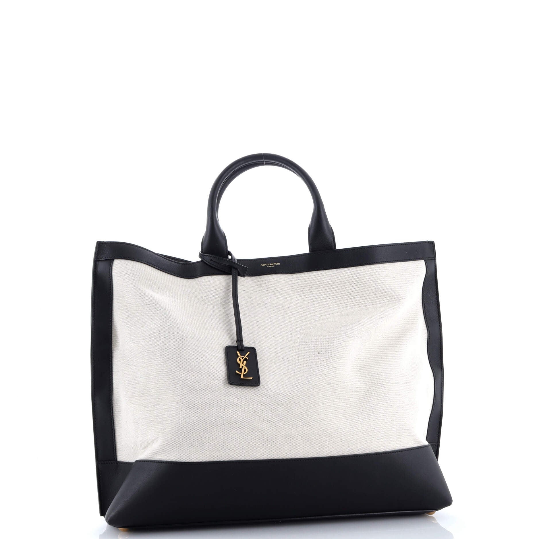 Saint Laurent Two Tone Cabas Tote Canvas with Leather Large