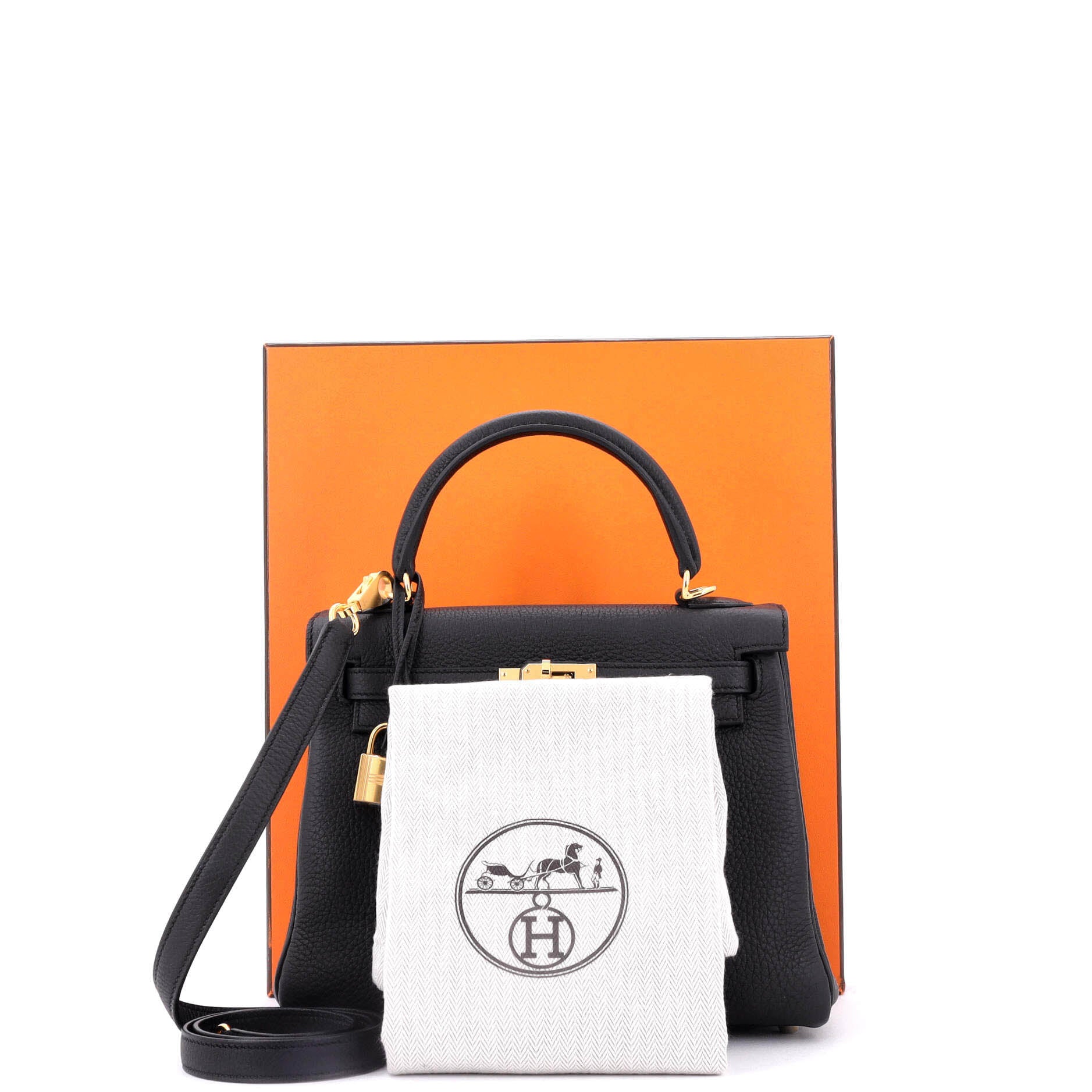 Hermes Kelly Handbag Black Togo with Gold Hardware 25